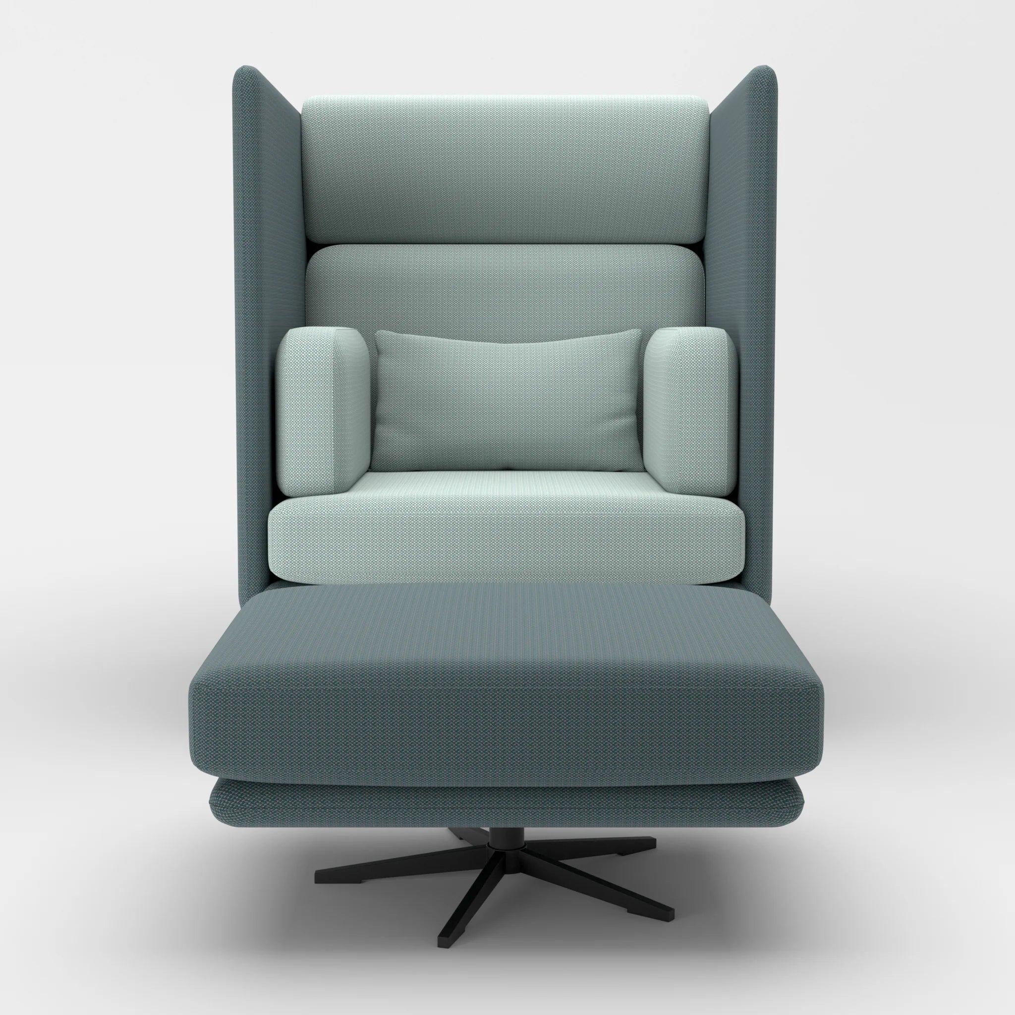 Loungesessel Egon Hohe Version mit Pouf credojaspis-credolake in Türkis und Graublau von vorne
