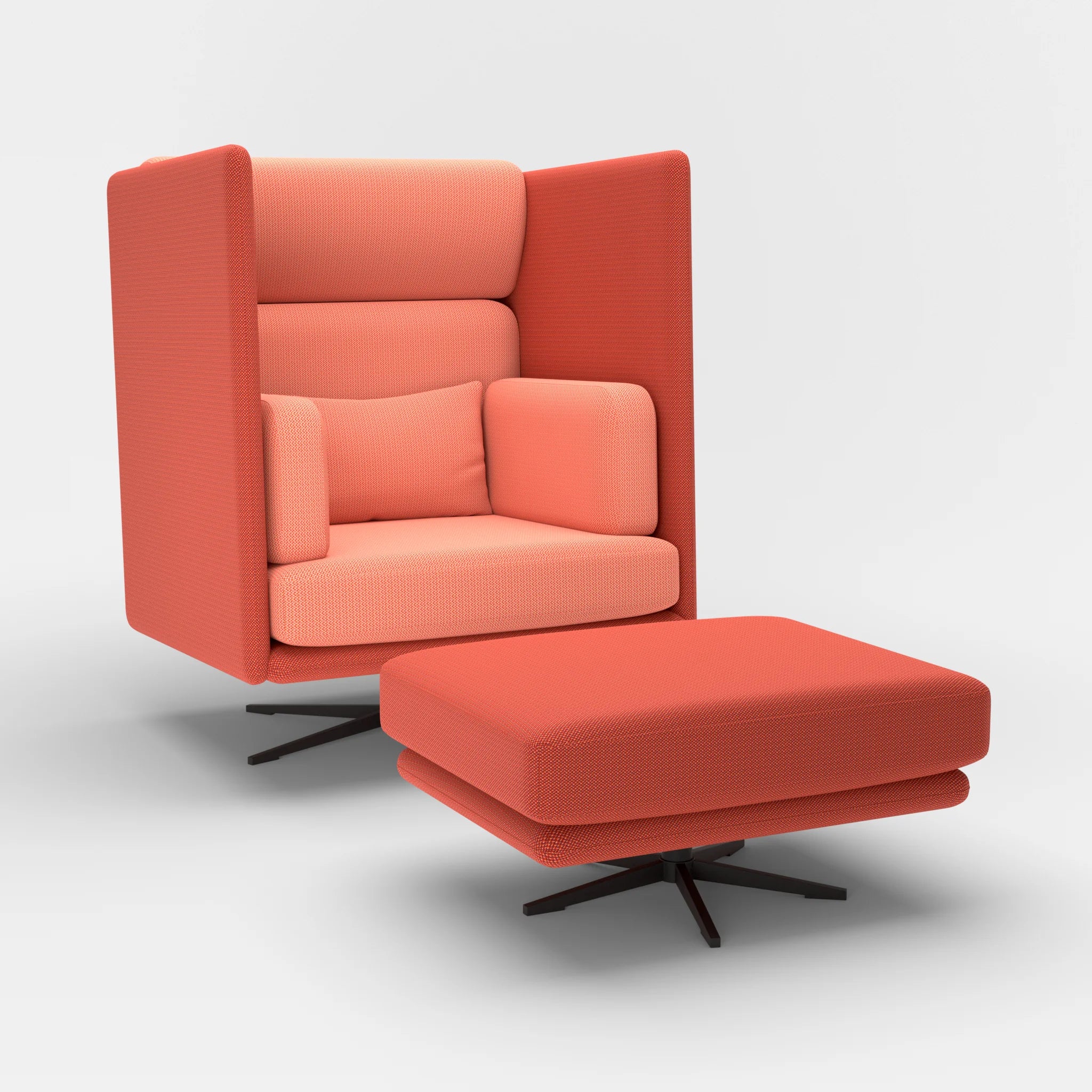 Loungesessel Egon Hohe Version mit Pouf credolampion-credograpefruit in Rot und Coral von der Seite