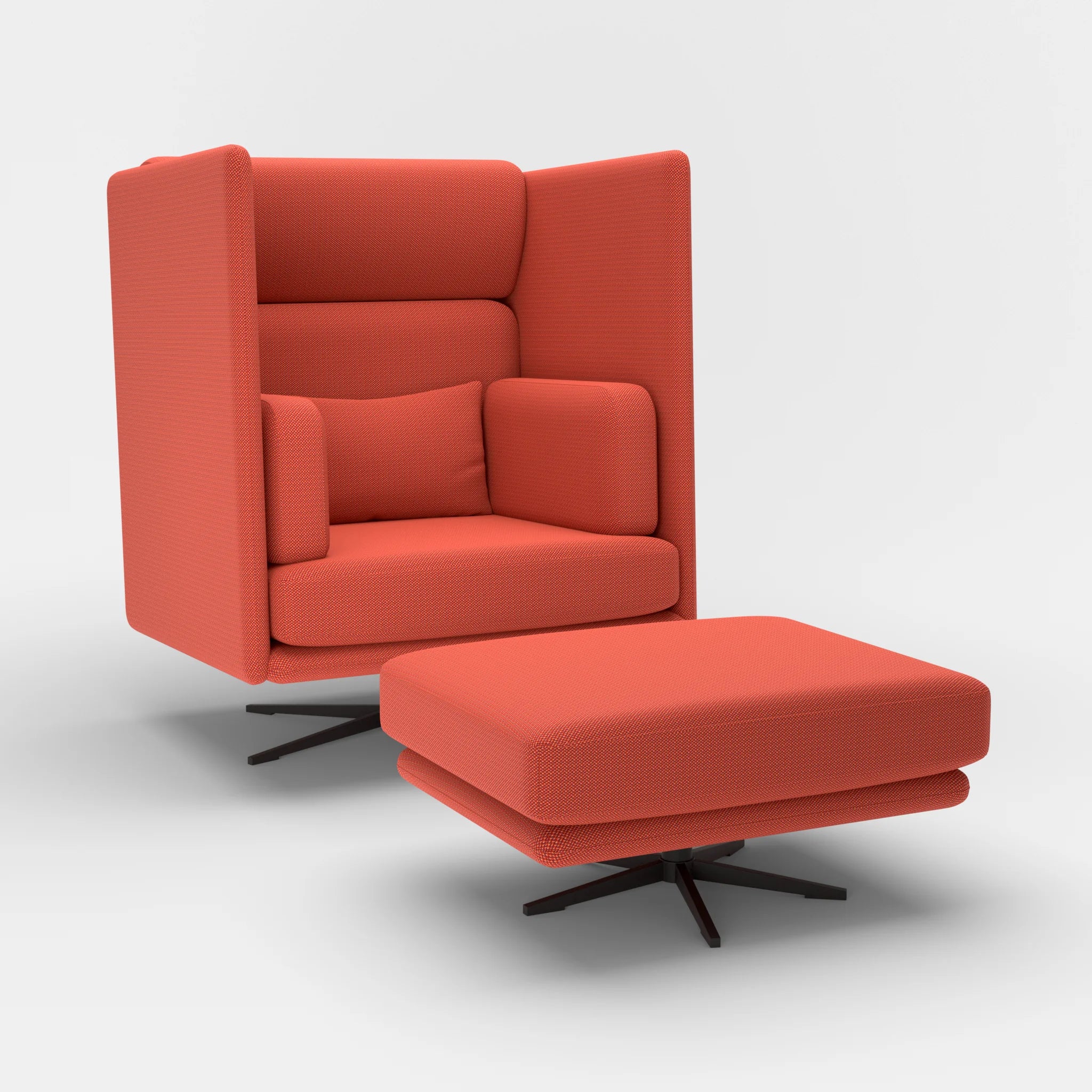 Loungesessel Egon Hohe Version mit Pouf credolampion-credolampion in Rot und Rot von der Seite