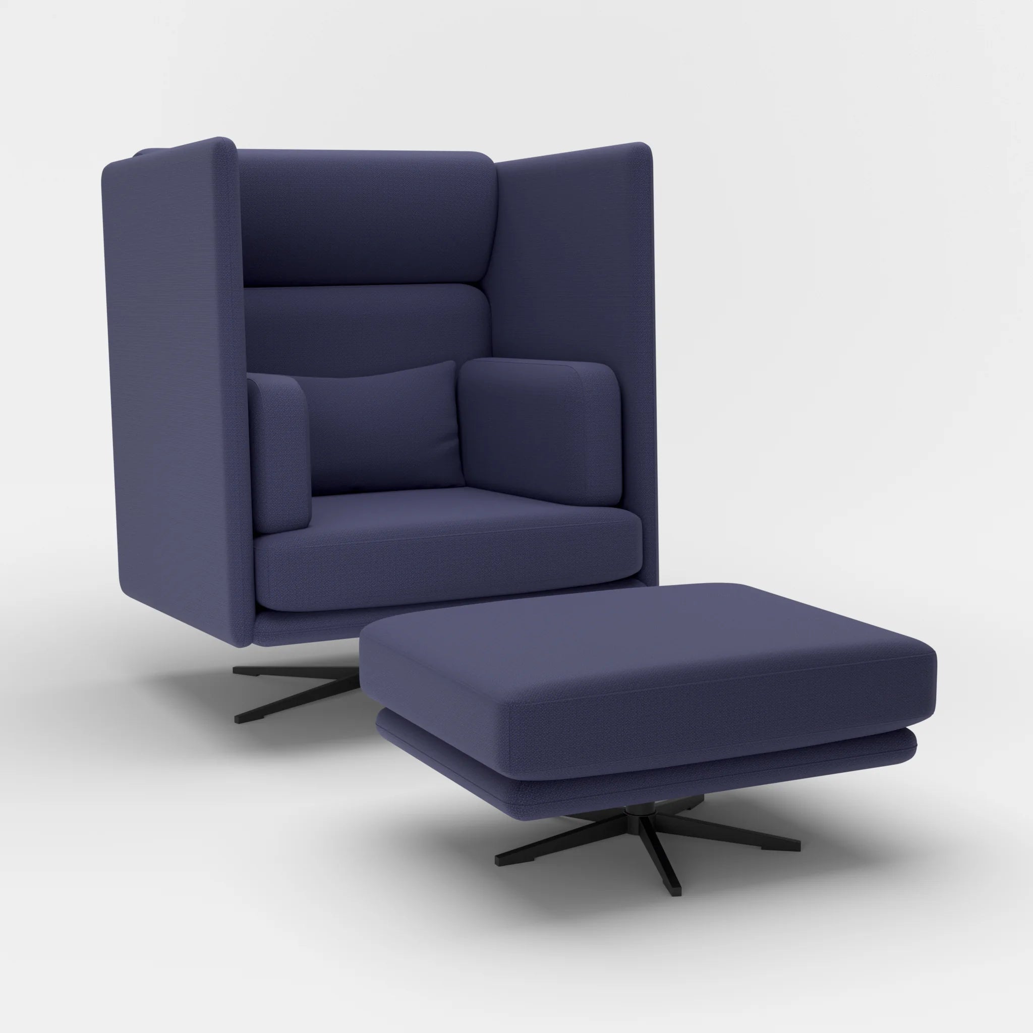 Loungesessel Egon Hohe Version mit Pouf credonavy-credonavy in Navy und Navy von der Seite