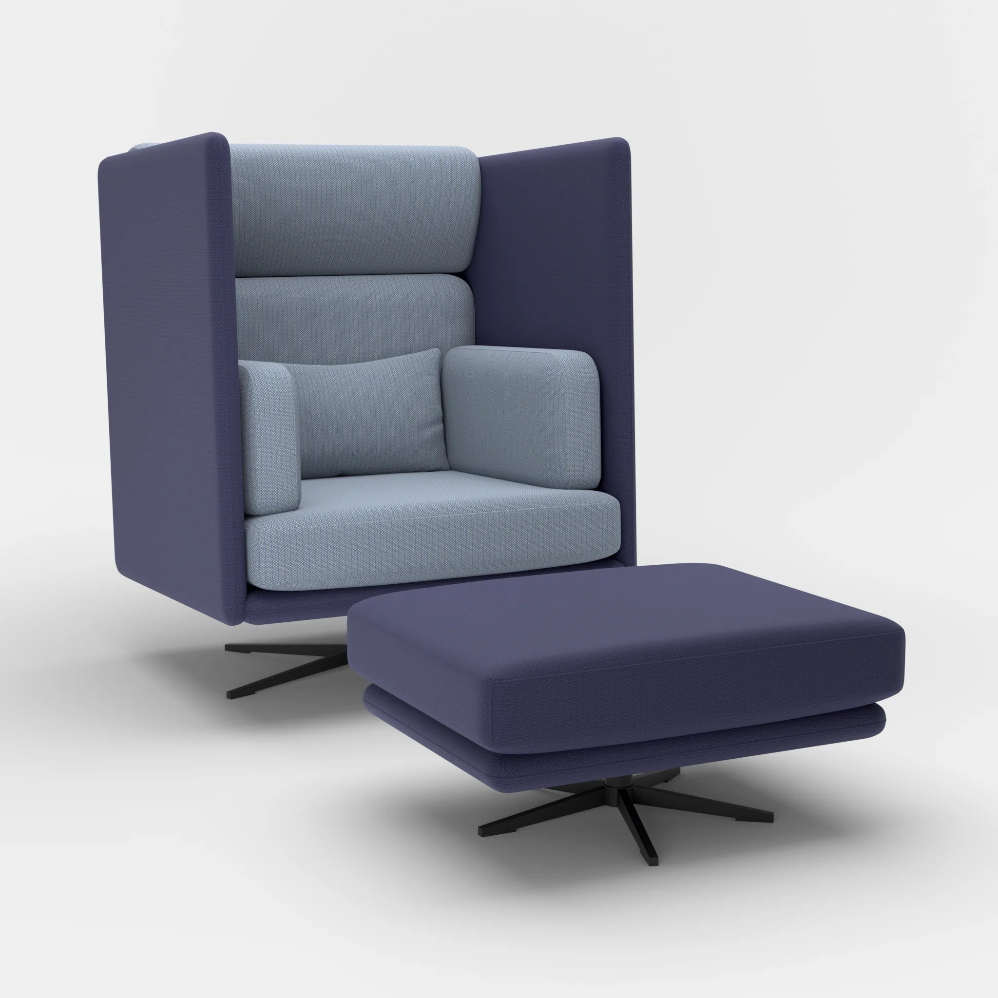 Loungesessel Egon Hohe Version mit Pouf credonavy-credosea in Navy und Blau von der Seite