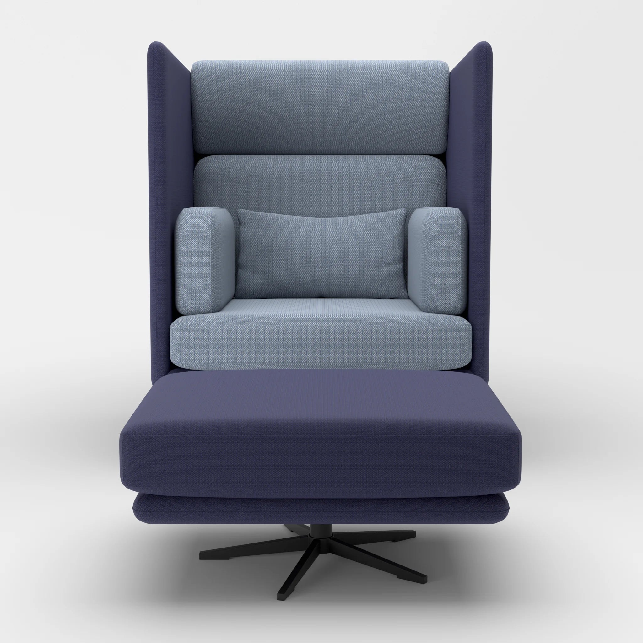 Loungesessel Egon Hohe Version mit Pouf credonavy-credosea in Navy und Blau von vorne