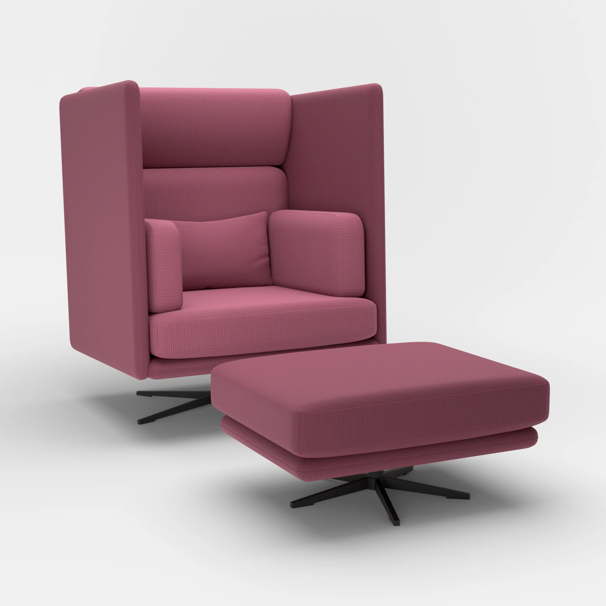 Loungesessel Egon Hohe Version mit Pouf credorubin-credobreva in Dunkelrot und Violett von der Seite