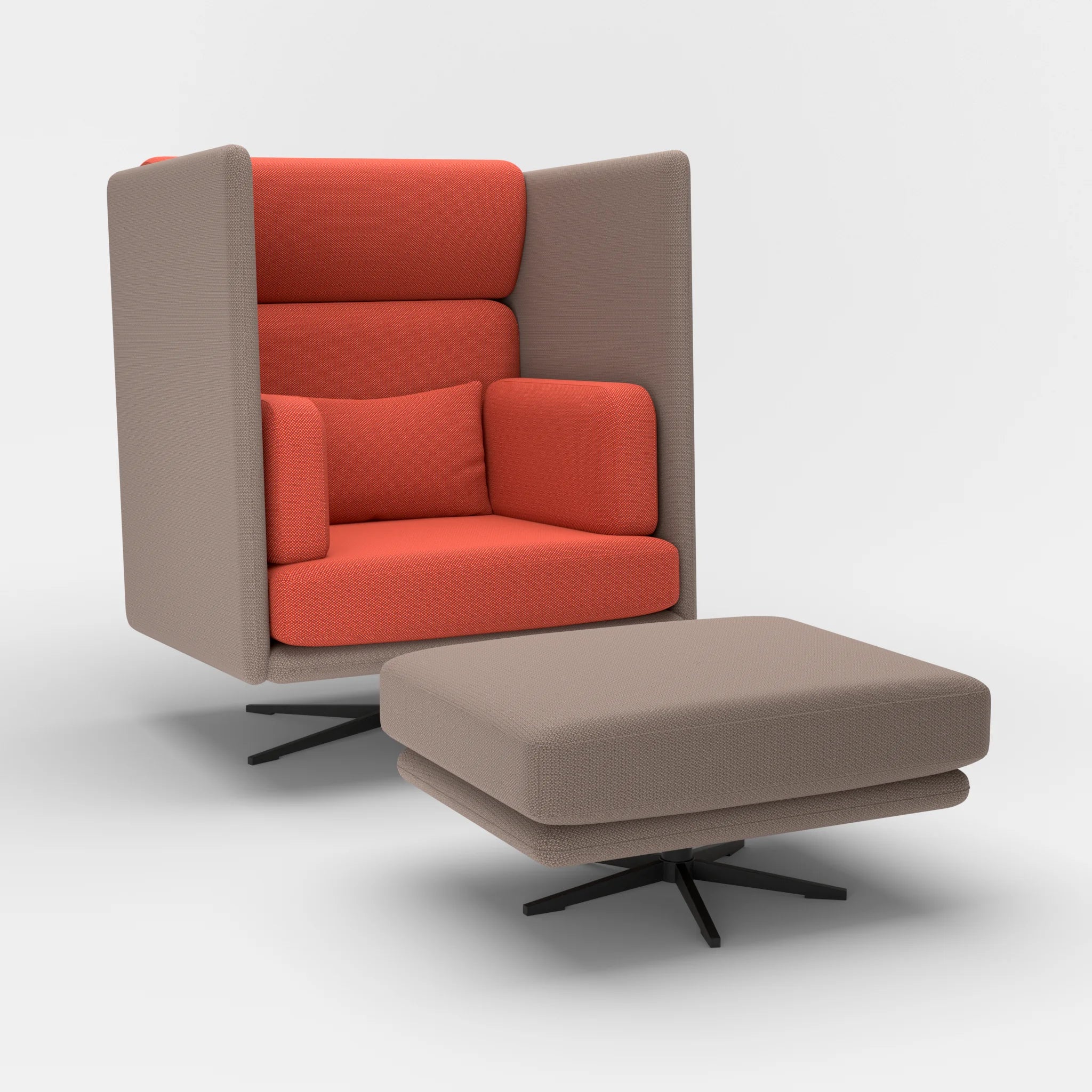 Loungesessel Egon Hohe Version mit Pouf credowalnut-credolampion in Dunkelgrau und Rot von der Seite