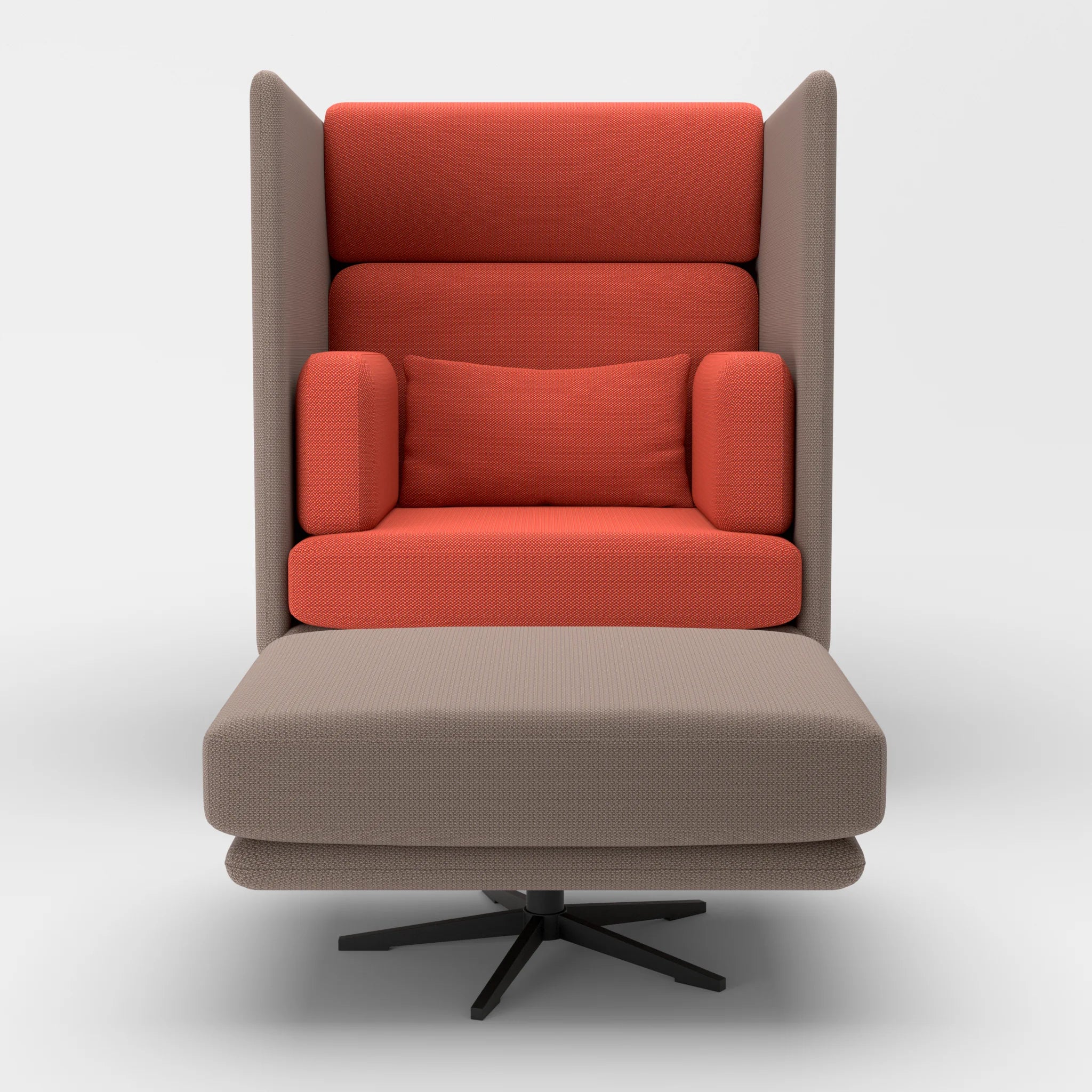 Loungesessel Egon Hohe Version mit Pouf credowalnut-credolampion in Dunkelgrau und Rot von vorne