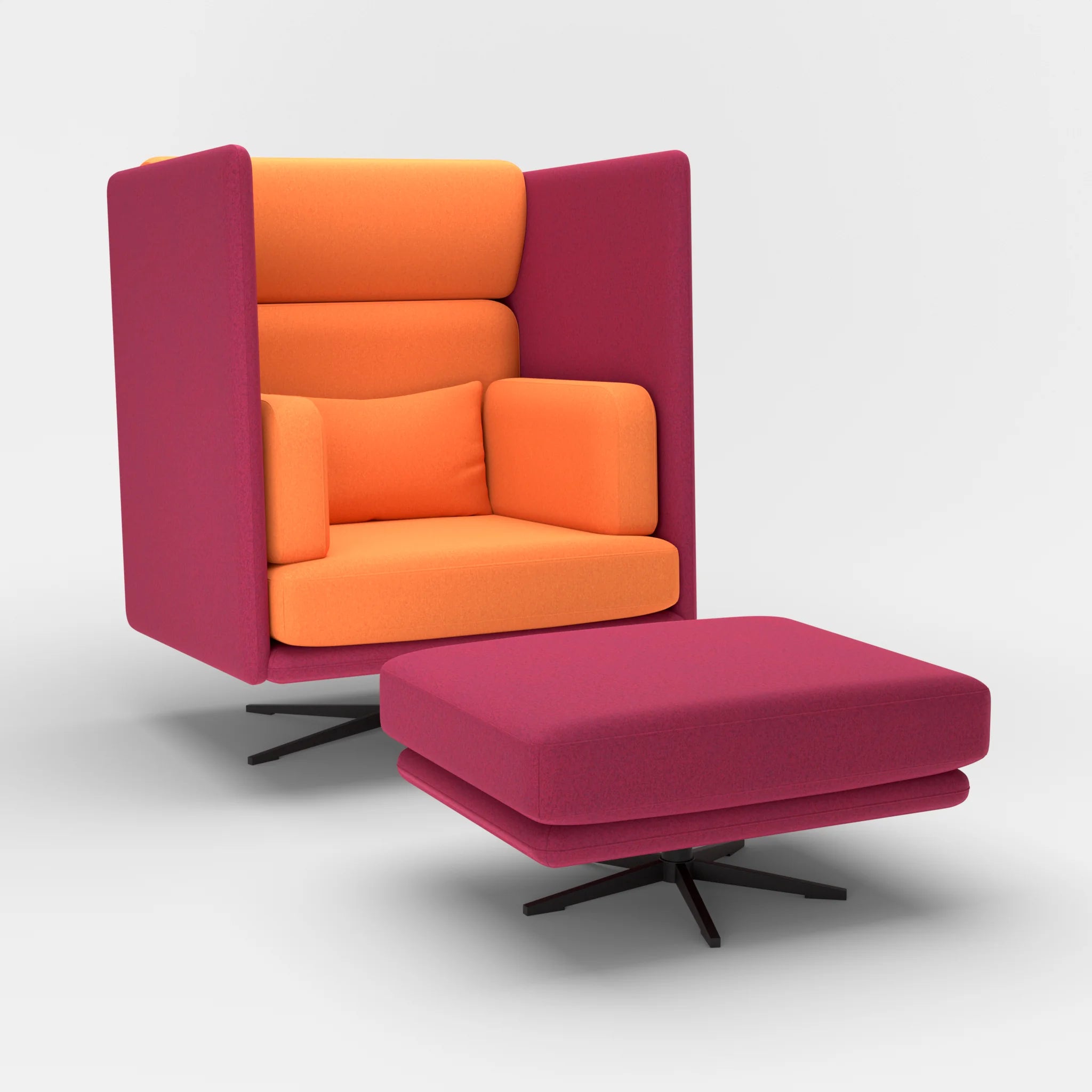 Loungesessel Egon Hohe Version mit Pouf dama0050-dama0070 in Fuchsia und Orange von der Seite
