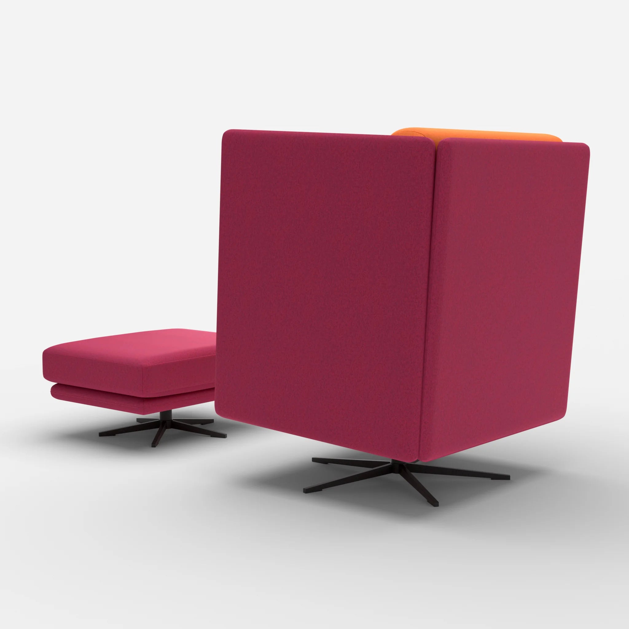 Loungesessel Egon Hohe Version mit Pouf dama0050-dama0070 in Fuchsia und Orange von hinten