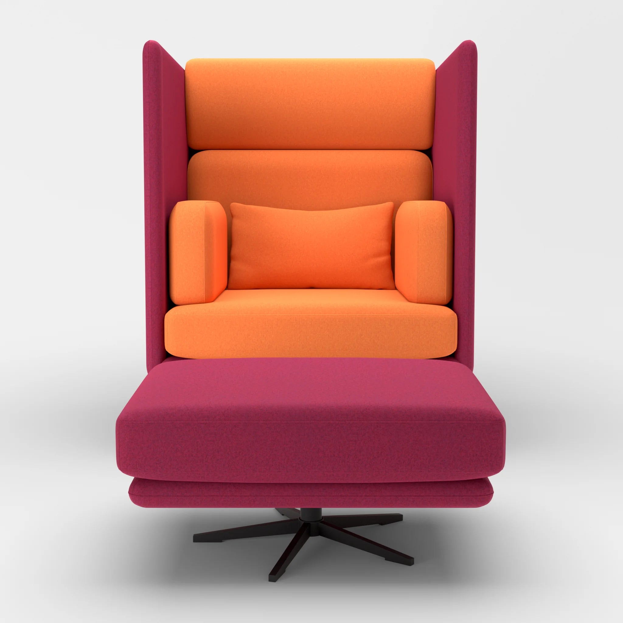 Loungesessel Egon Hohe Version mit Pouf dama0050-dama0070 in Fuchsia und Orange von vorne