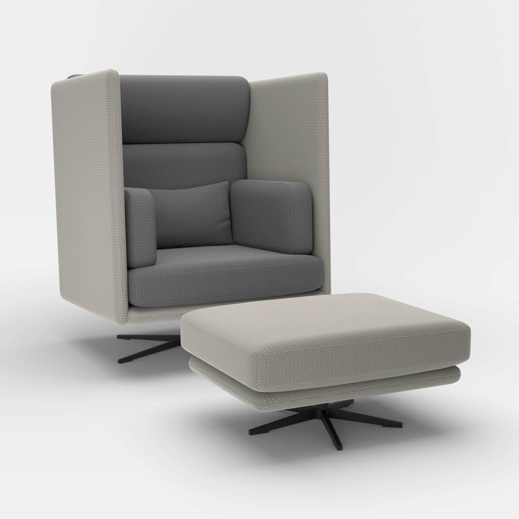 Loungesessel Egon Hohe Version mit Pouf nabucco1003-nabucco8009 in Hellgrau und Dunkelgrau von der Seite