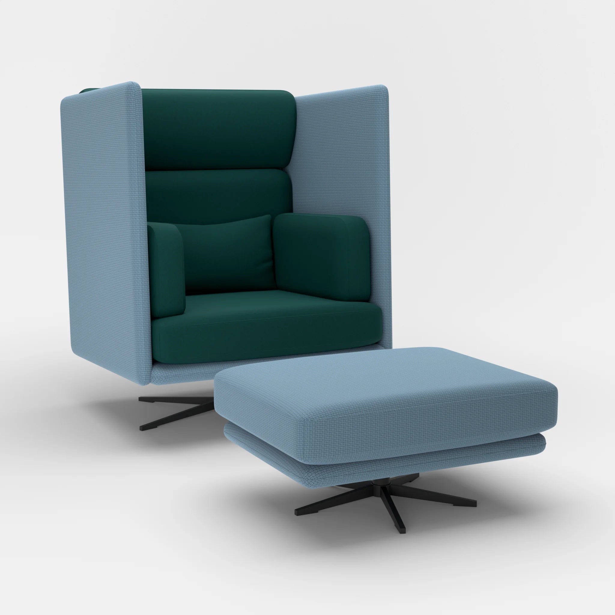 Loungesessel Egon Hohe Version mit Pouf nabucco6043-dama0073 in Blau und Petrol von der Seite