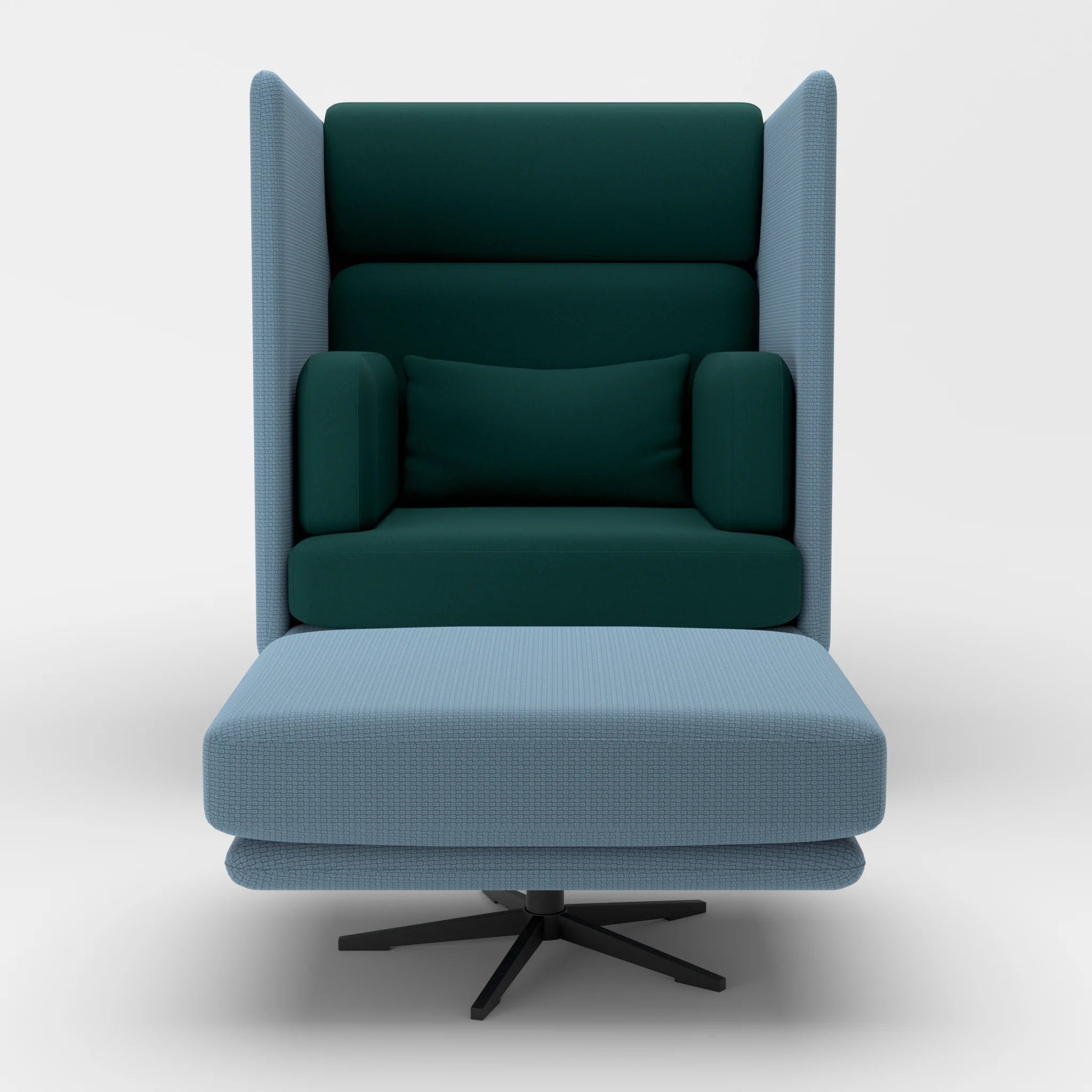 Loungesessel Egon Hohe Version mit Pouf nabucco6043-dama0073 in Blau und Petrol von vorne