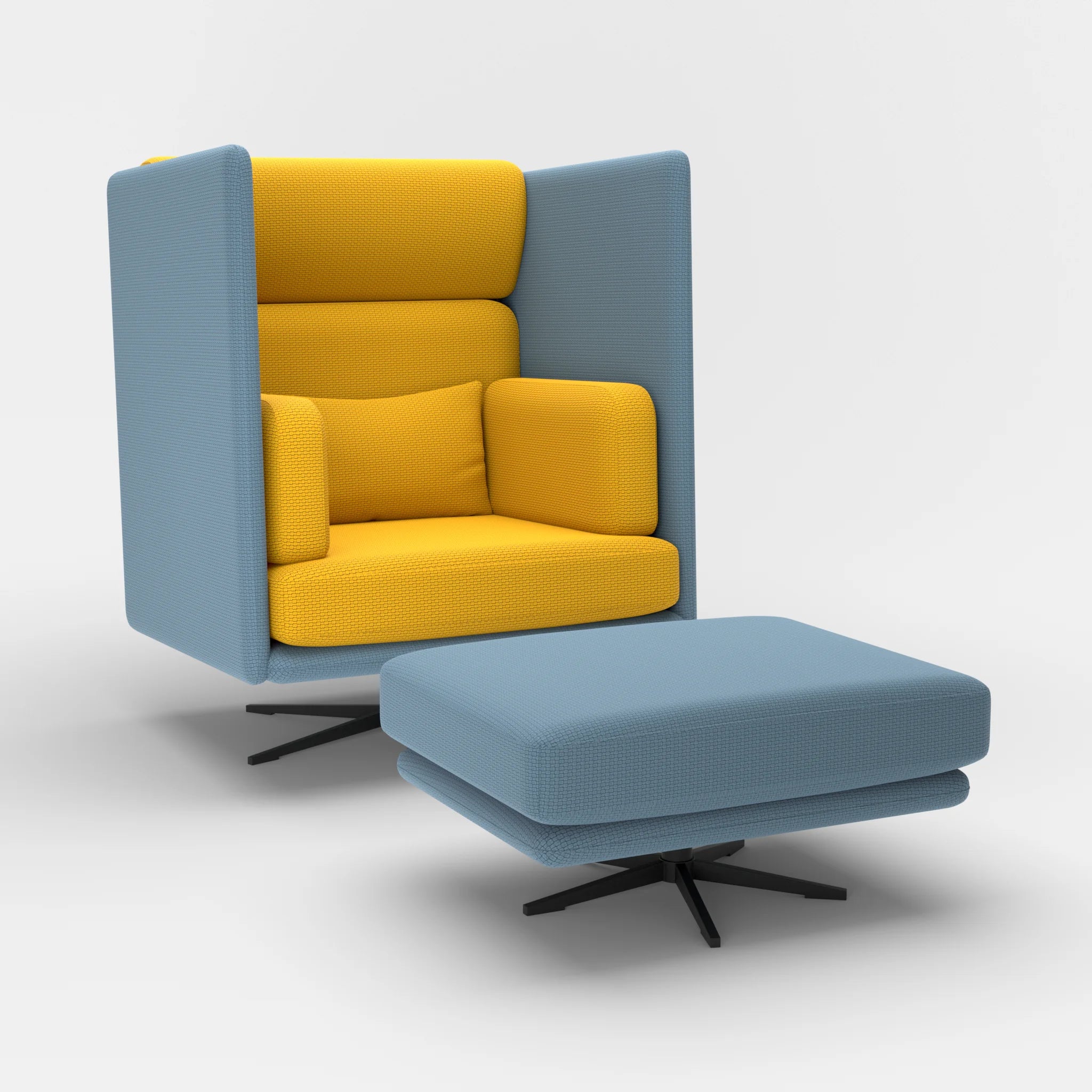 Loungesessel Egon Hohe Version mit Pouf nabucco6043-nabucco3019 in Blau und Curry von der Seite