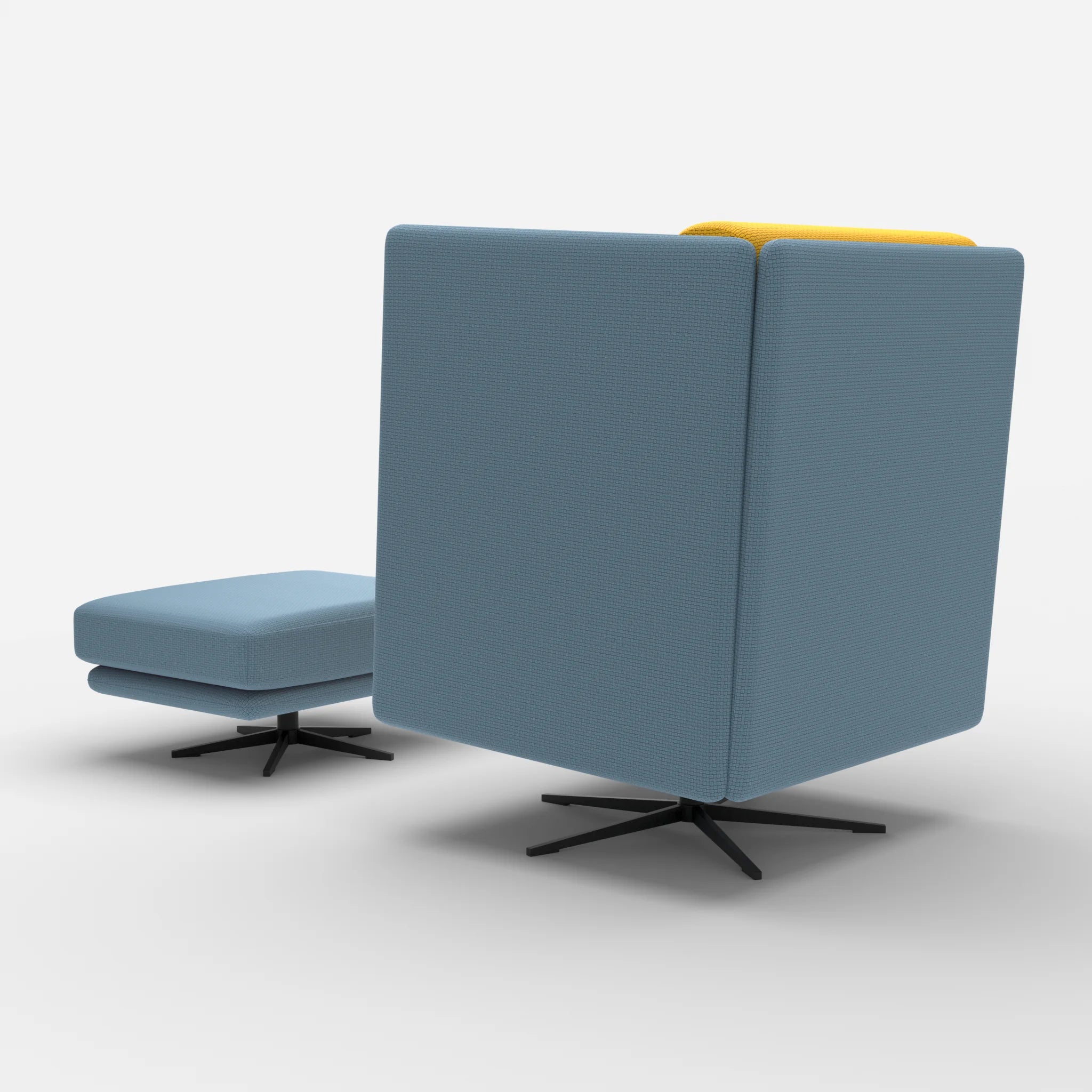 Loungesessel Egon Hohe Version mit Pouf nabucco6043-nabucco3019 in Blau und Curry von hinten