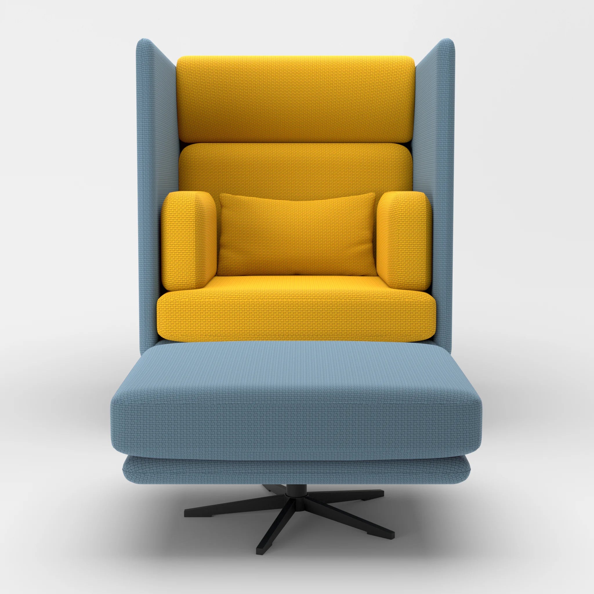 Loungesessel Egon Hohe Version mit Pouf nabucco6043-nabucco3019 in Blau und Curry von vorne