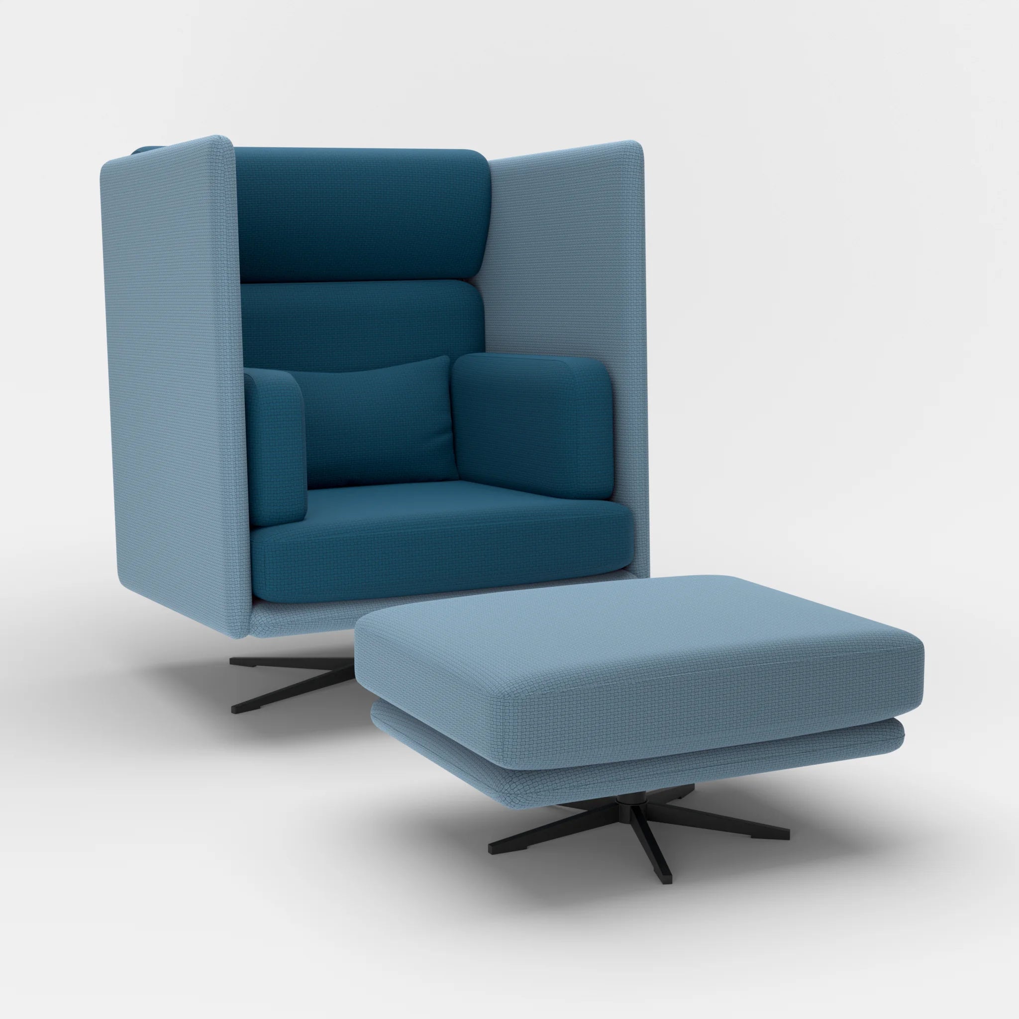 Loungesessel Egon Hohe Version mit Pouf nabucco6043-nabucco6075 in Blau und Blau von der Seite