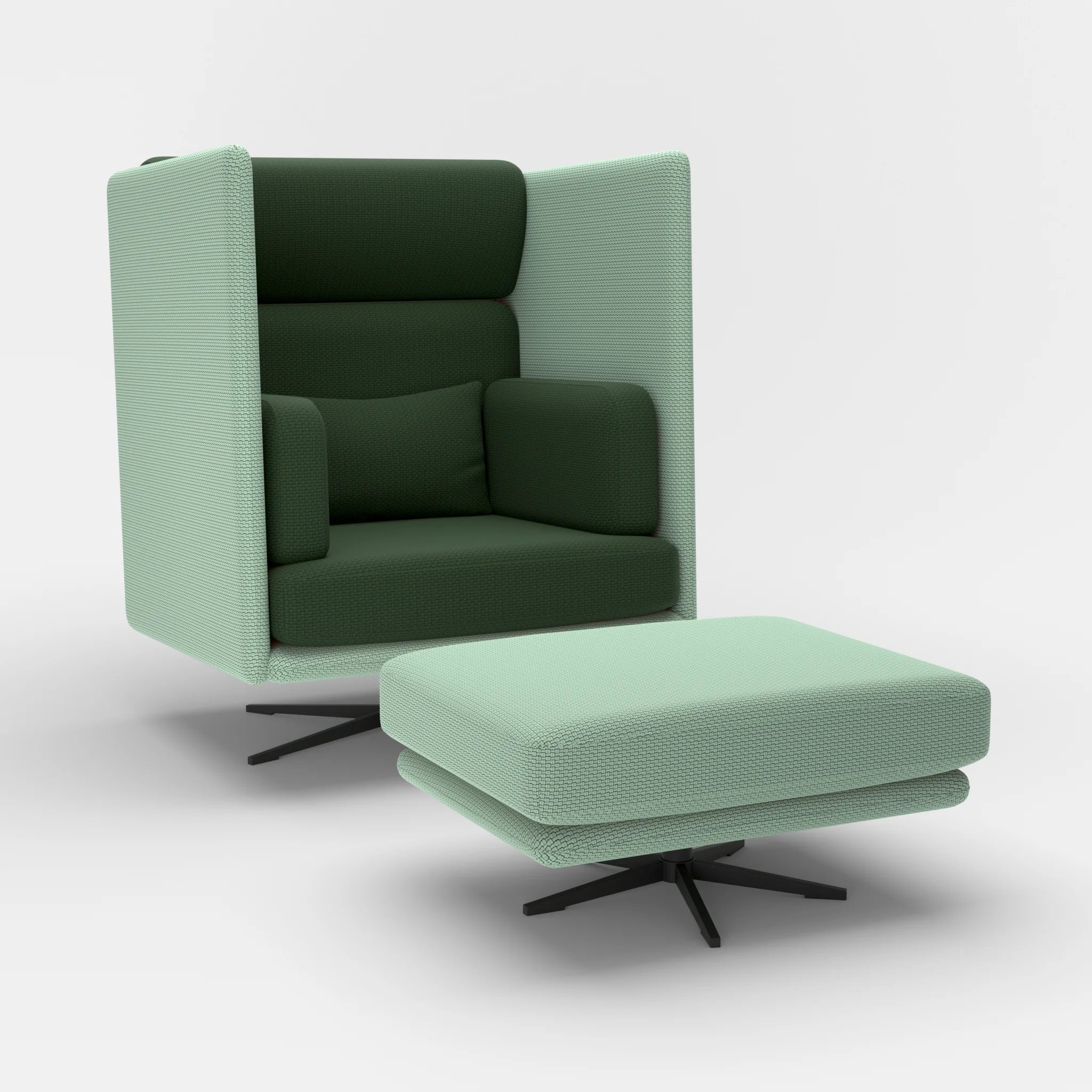 Loungesessel Egon Hohe Version mit Pouf nabucco7030-nabucco7029 in Türkis und Dunkelgrün von der Seite