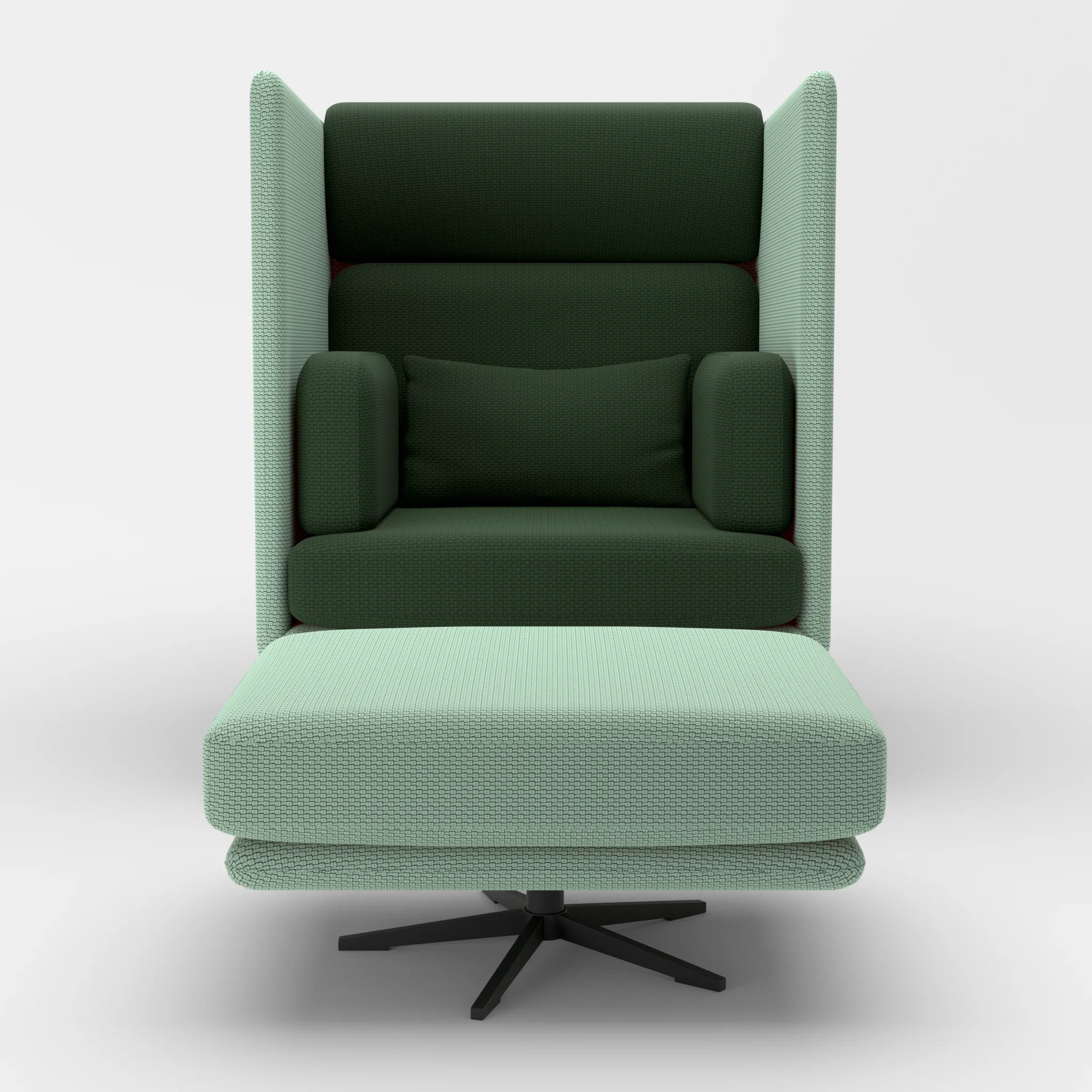 Loungesessel Egon Hohe Version mit Pouf nabucco7030-nabucco7029 in Türkis und Dunkelgrün von vorne