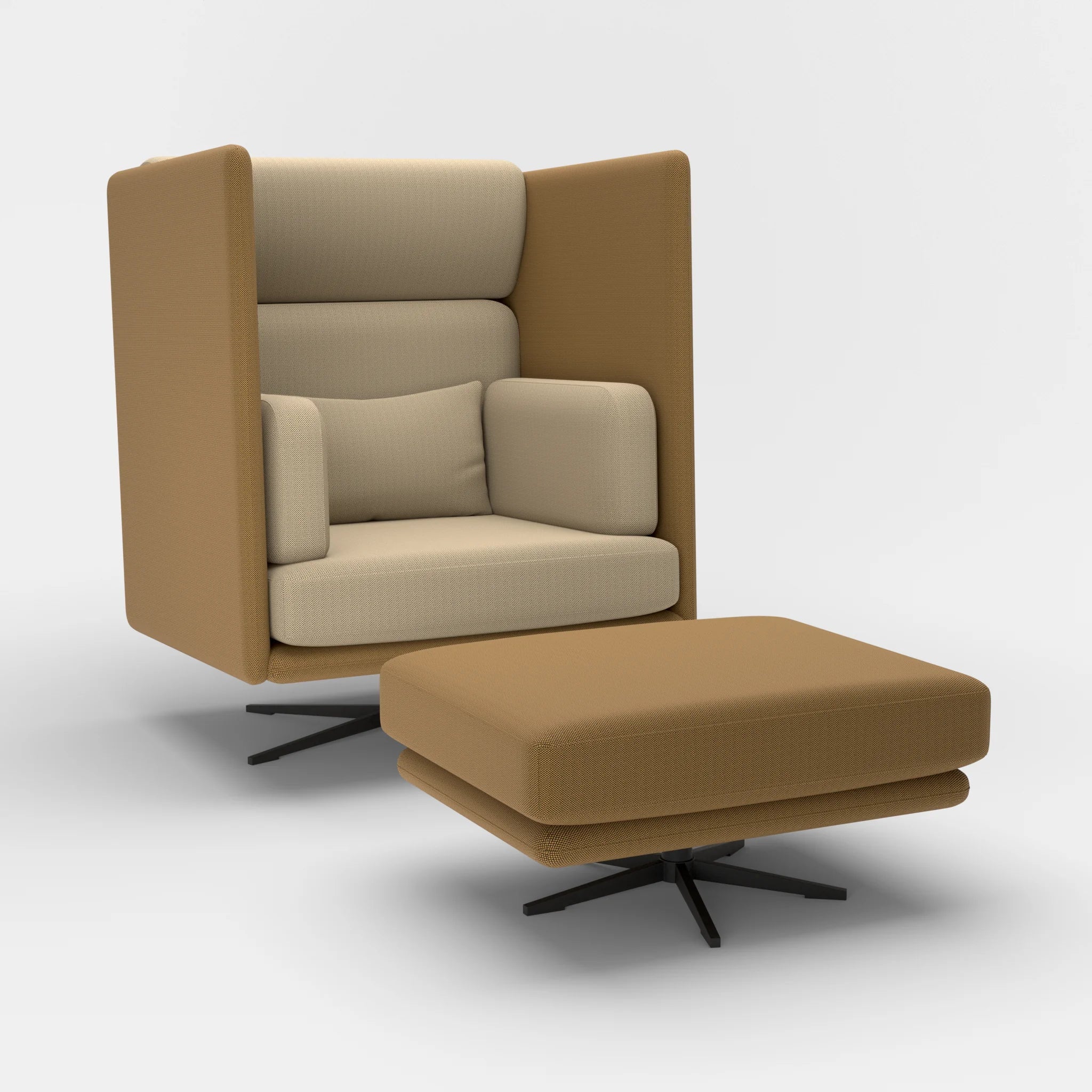 Loungesessel Egon Hohe Version mit Pouf radio2521-radio1510 in Braun und Beige von der Seite