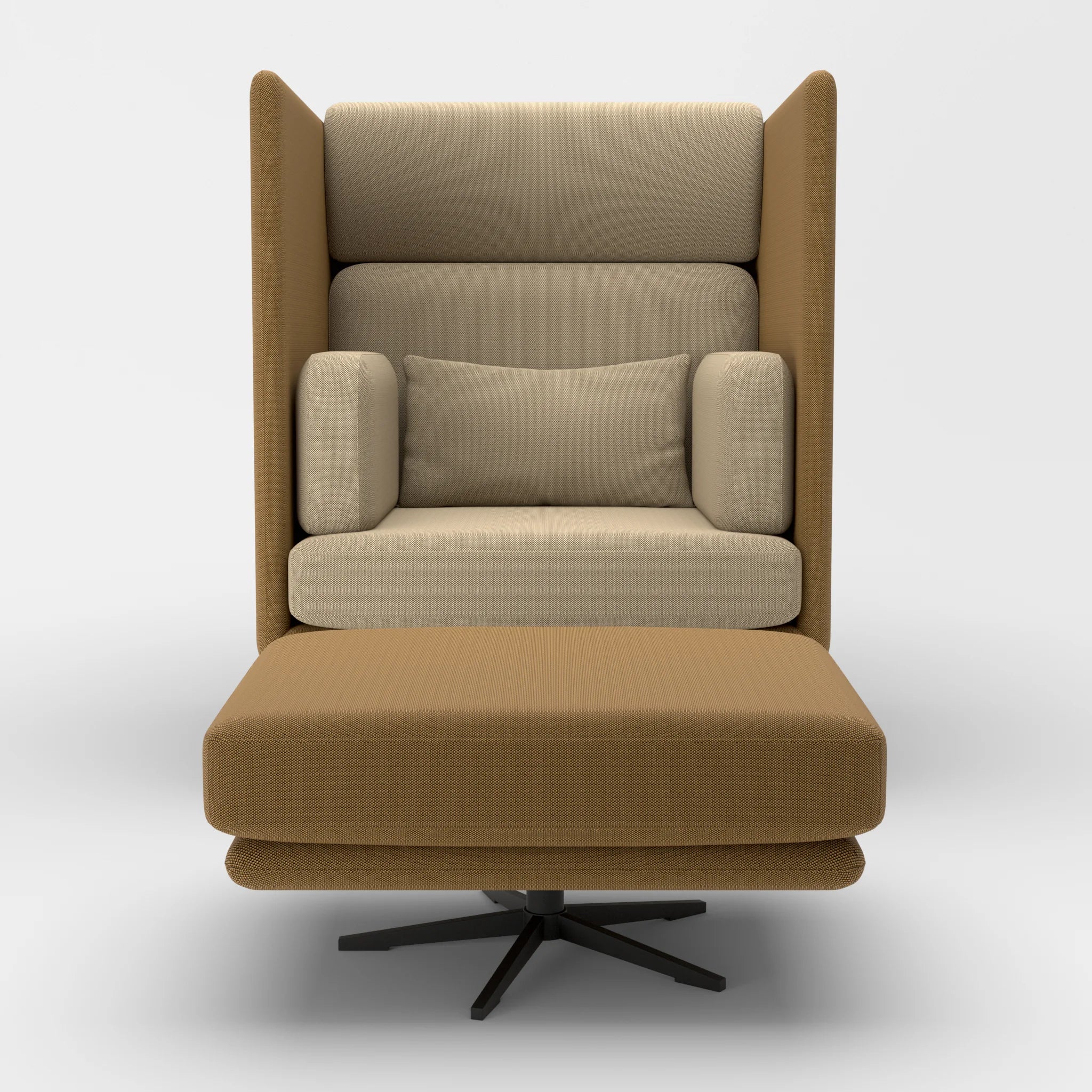 Loungesessel Egon Hohe Version mit Pouf radio2521-radio1510 in Braun und Beige von vorne