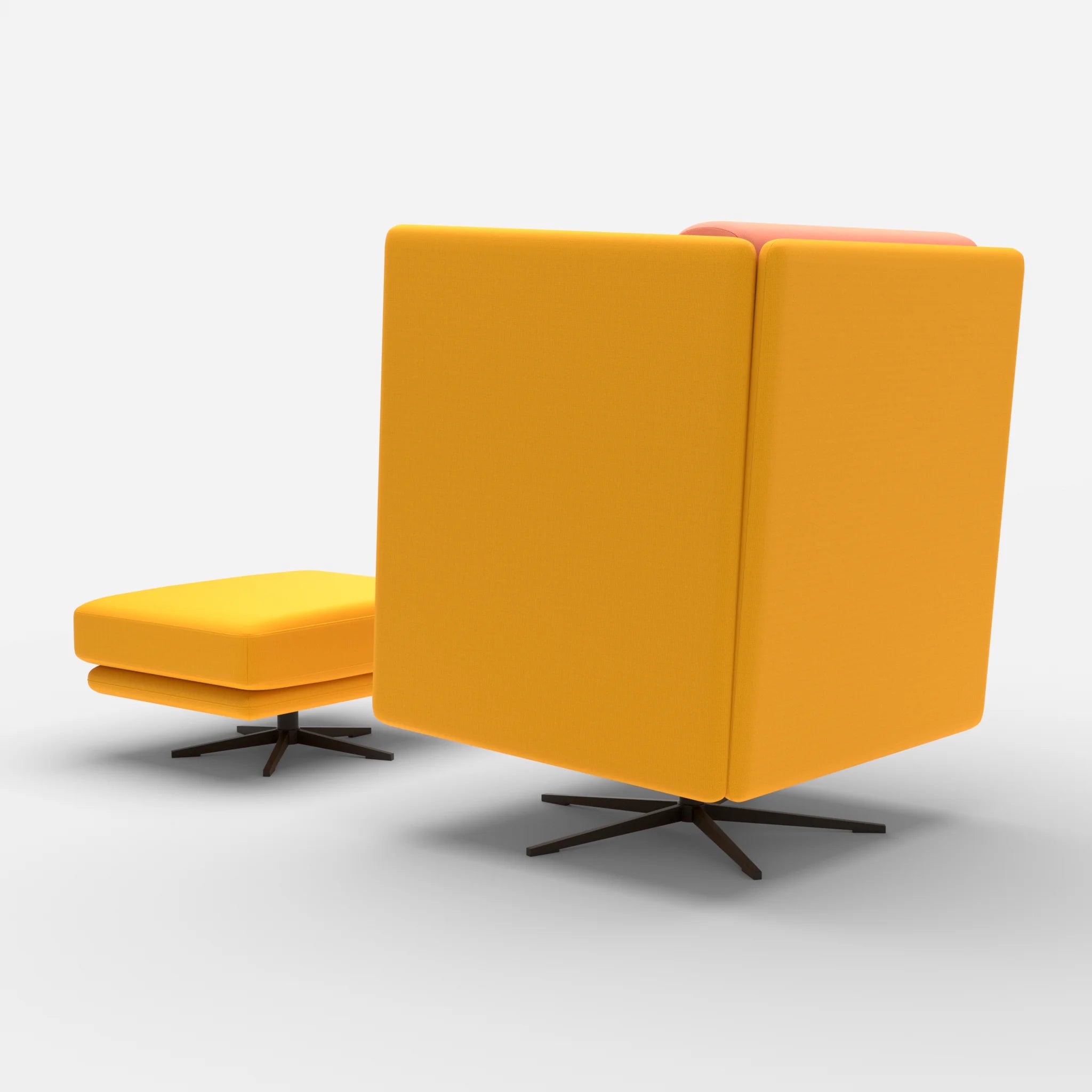 Loungesessel Egon Hohe Version mit Pouf radio3008-radio4046 in Gelb und Coral von hinten