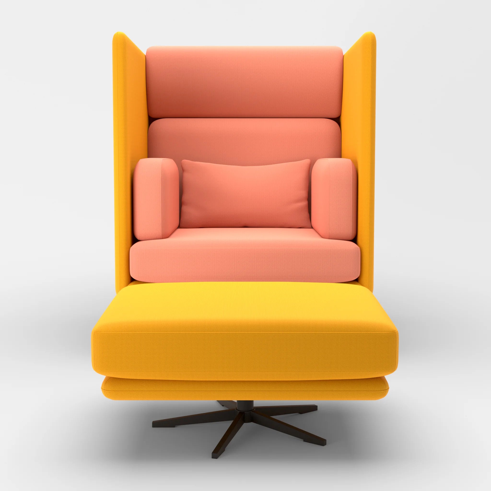 Loungesessel Egon Hohe Version mit Pouf radio3008-radio4046 in Gelb und Coral von vorne