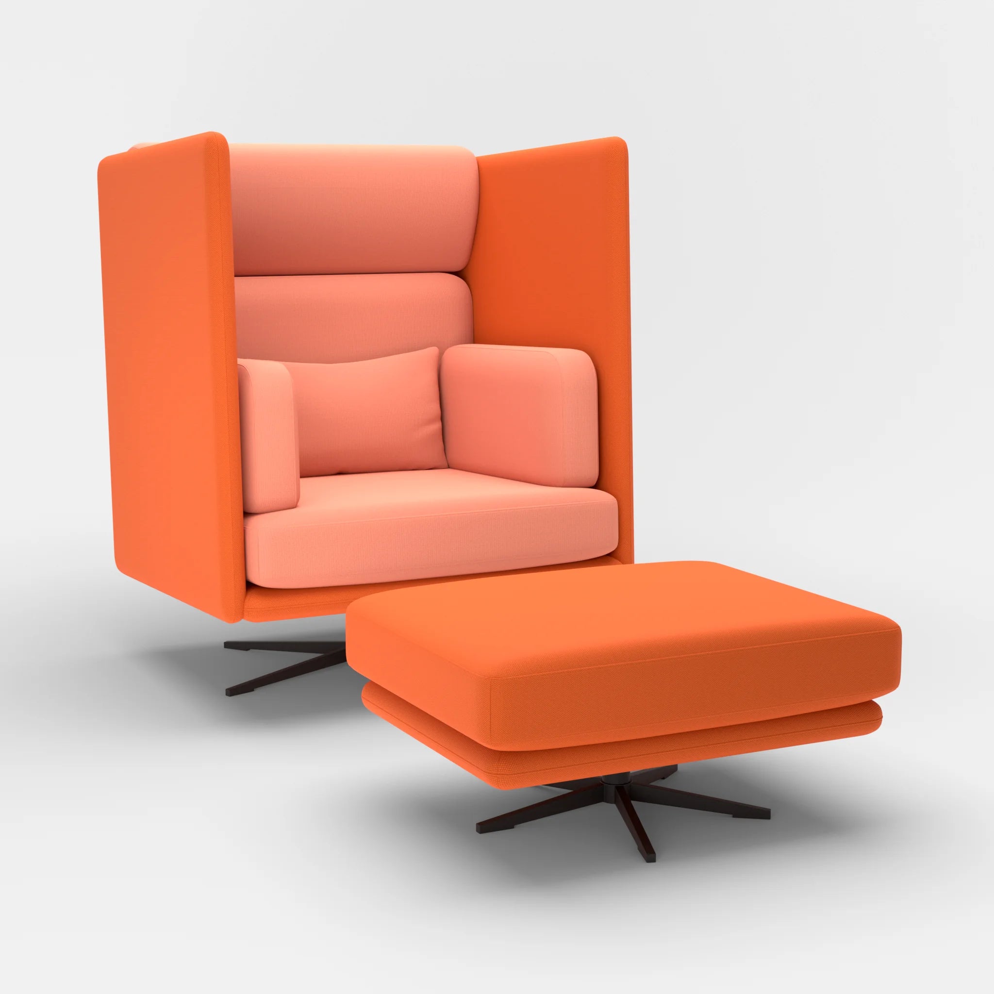 Loungesessel Egon Hohe Version mit Pouf radio3094-radio4046 in Orange und Coral von der Seite
