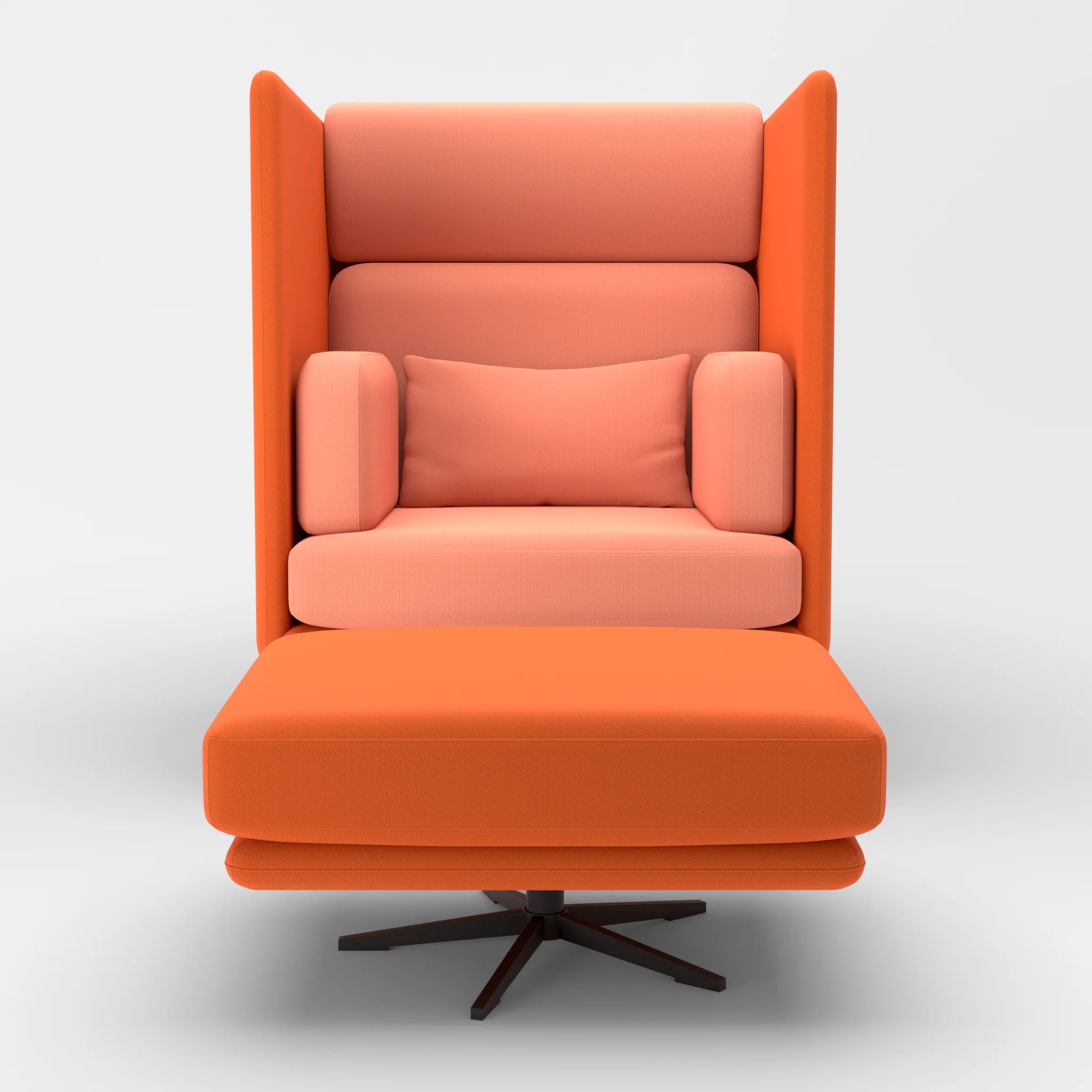 Loungesessel Egon Hohe Version mit Pouf radio3094-radio4046 in Orange und Coral von vorne