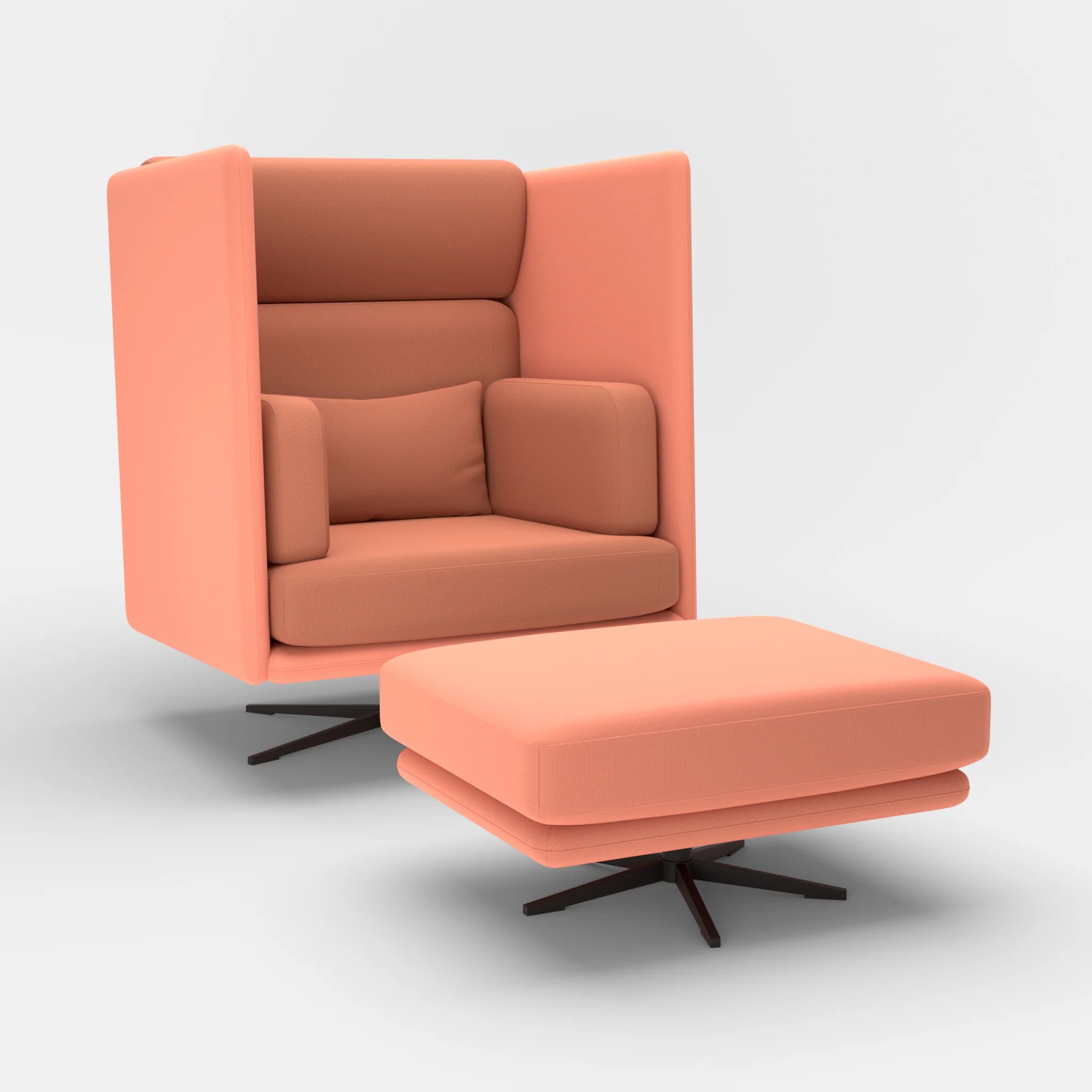 Loungesessel Egon Hohe Version mit Pouf radio4046-radio4037 in Coral und Hellrot von der Seite