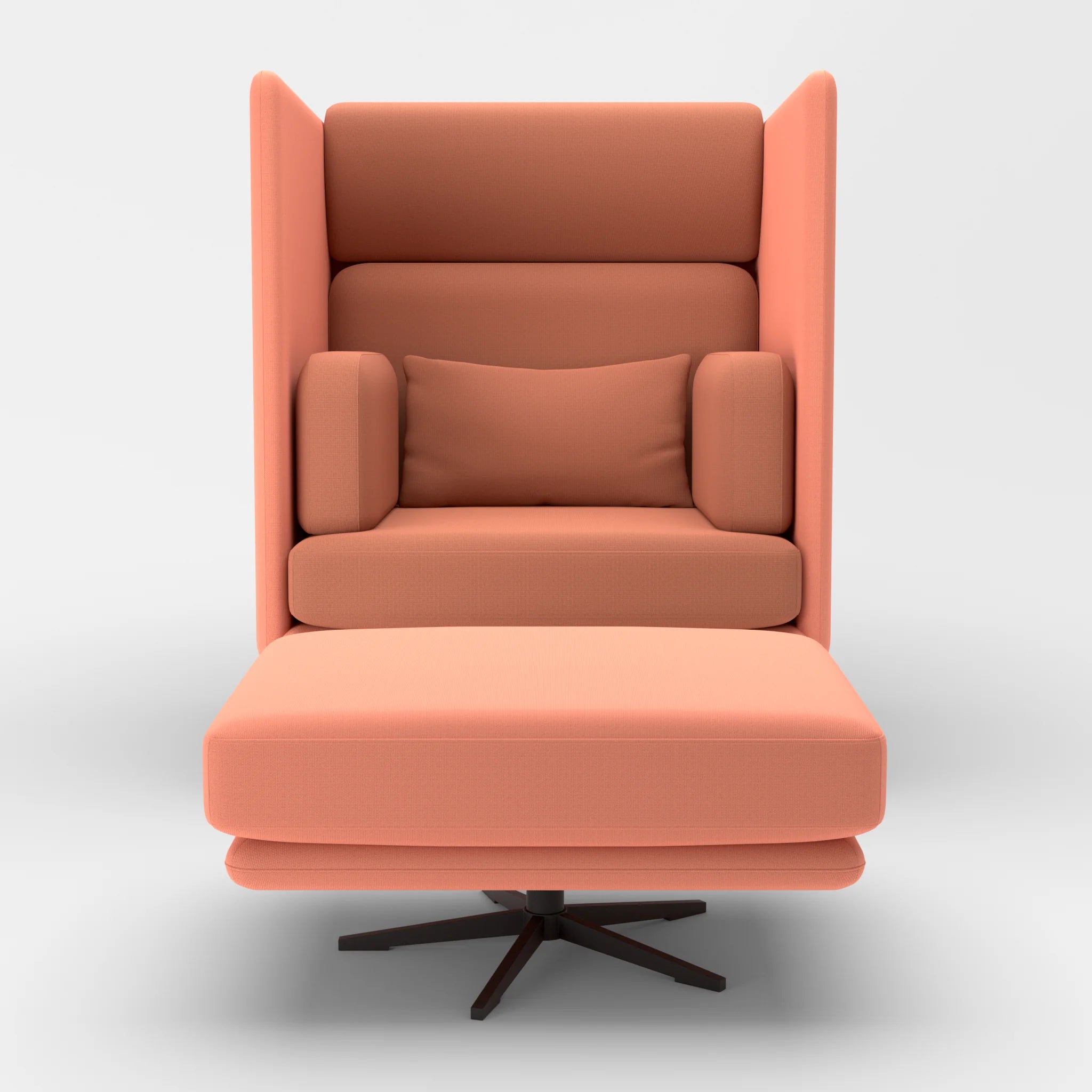 Loungesessel Egon Hohe Version mit Pouf radio4046-radio4037 in Coral und Hellrot von vorne
