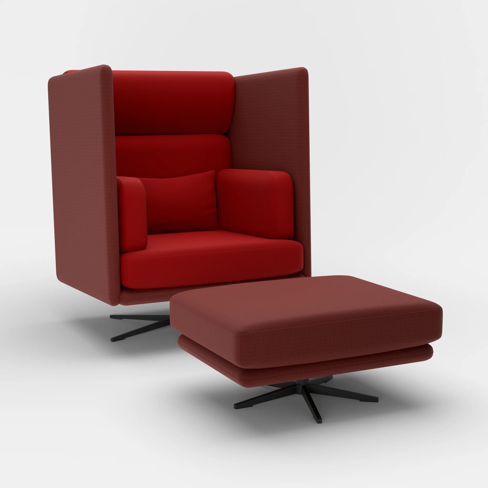 Loungesessel Egon Hohe Version mit Pouf radio4517-radio4028 in Dunkelrot und Rot von der Seite