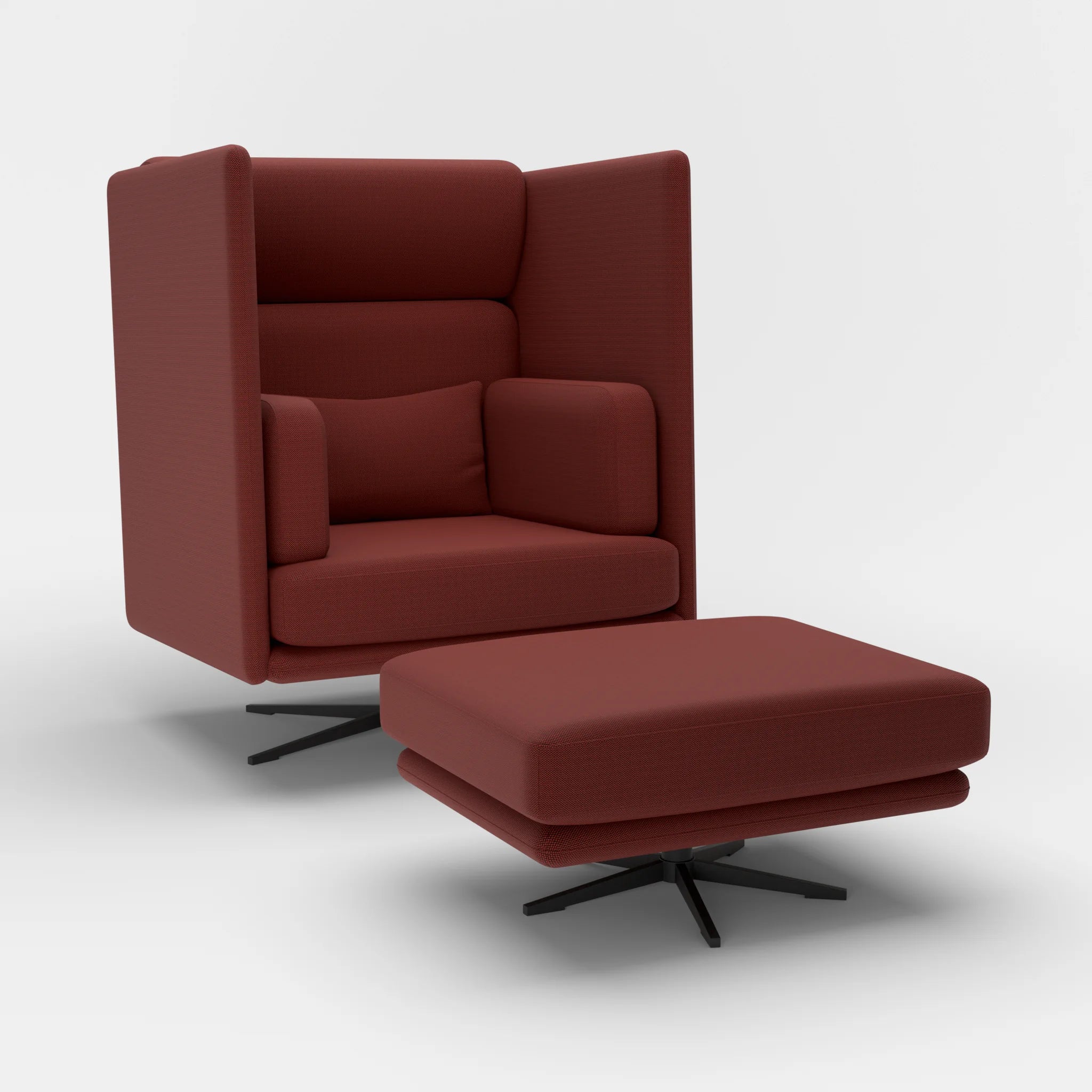 Loungesessel Egon Hohe Version mit Pouf radio4517-radio4517 in Dunkelrot und Dunkelrot von der Seite