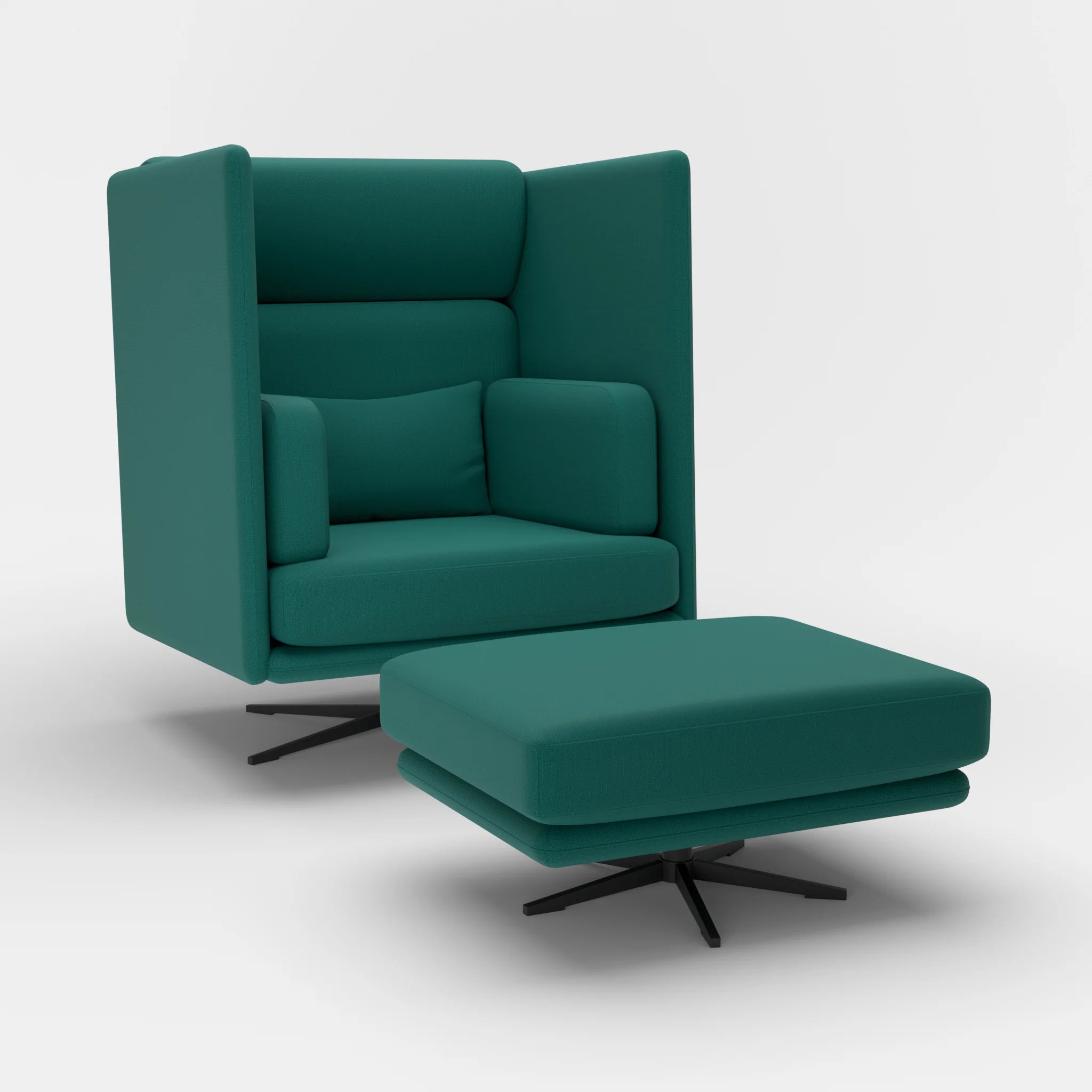 Loungesessel Egon Hohe Version mit Pouf radio6015-radio6015 in Türkis und Türkis von der Seite