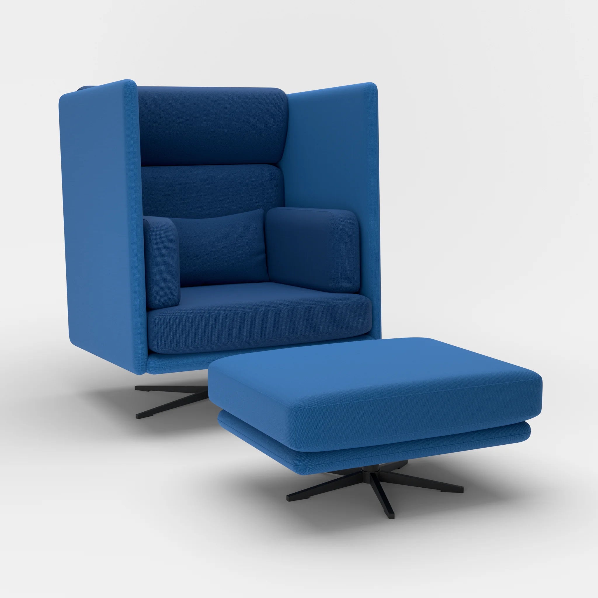 Loungesessel Egon Hohe Version mit Pouf radio6075-radio6512 in Blau und Dunkelblau von der Seite