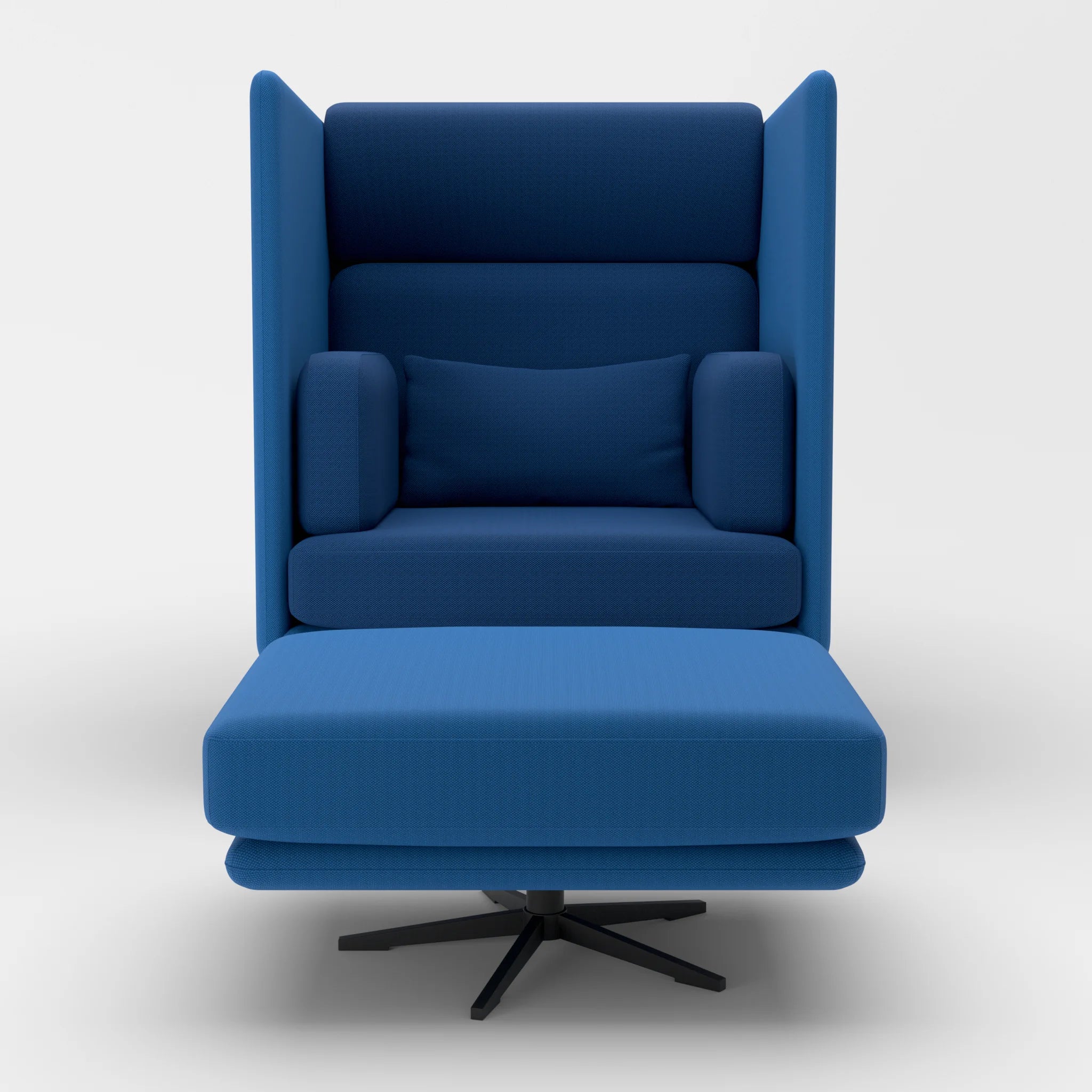 Loungesessel Egon Hohe Version mit Pouf radio6075-radio6512 in Blau und Dunkelblau von vorne