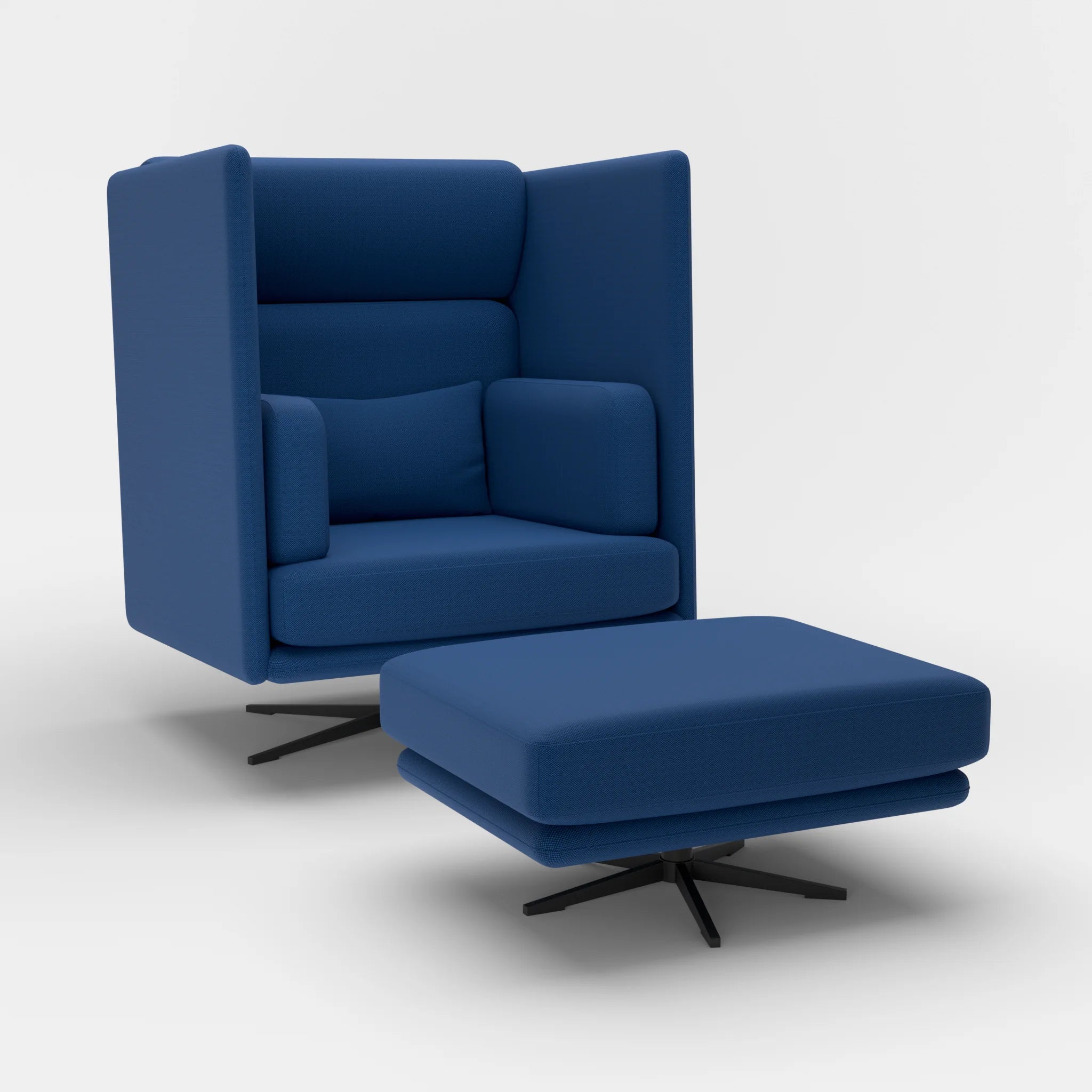 Loungesessel Egon Hohe Version mit Pouf radio6512-radio6512 in Dunkelblau und Dunkelblau von der Seite