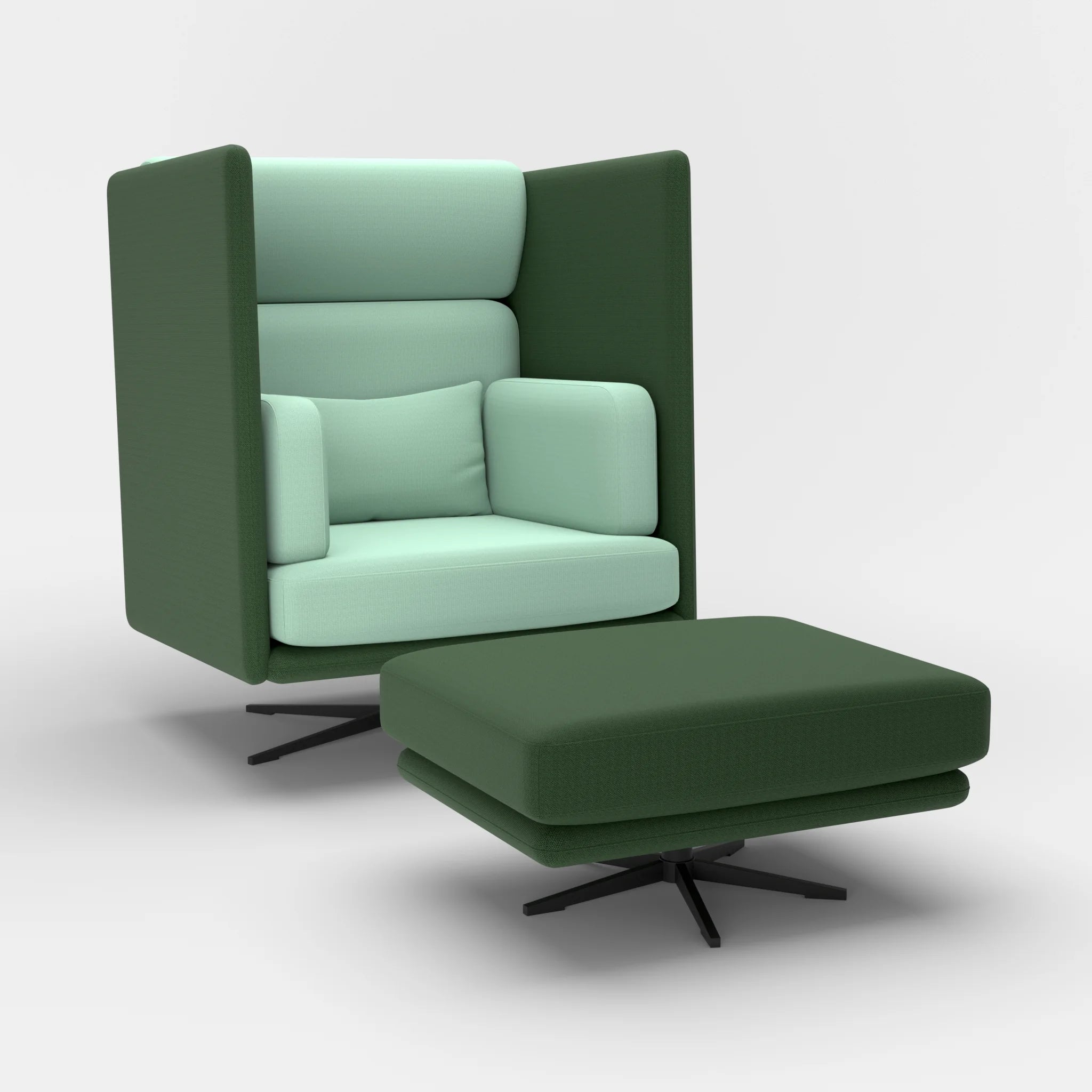 Loungesessel Egon Hohe Version mit Pouf radio7036-radio7045 in Olive und Hellblau von der Seite