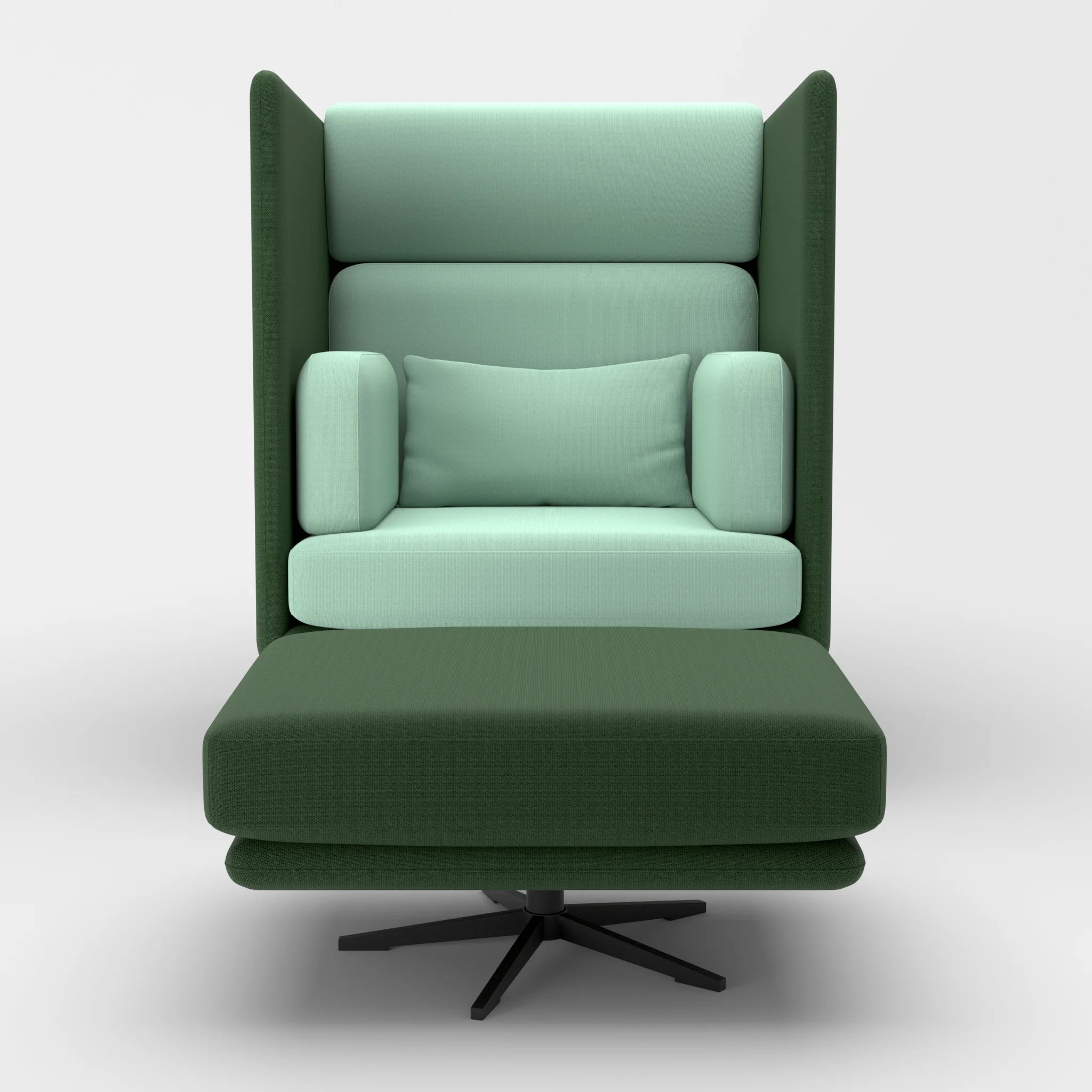 Loungesessel Egon Hohe Version mit Pouf radio7036-radio7045 in Olive und Hellblau von vorne