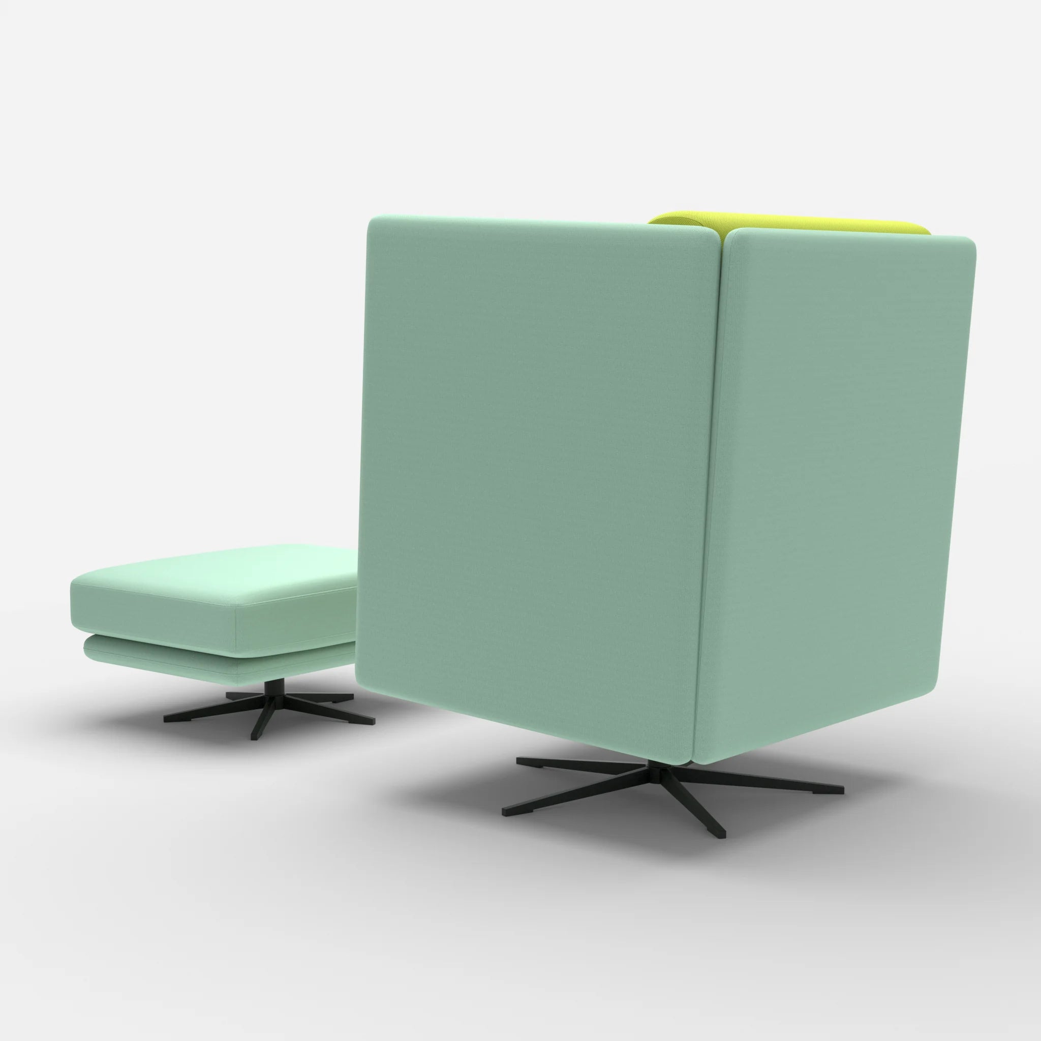 Loungesessel Egon Hohe Version mit Pouf radio7045-radio7041 in Hellblau und Hellgrün von hinten