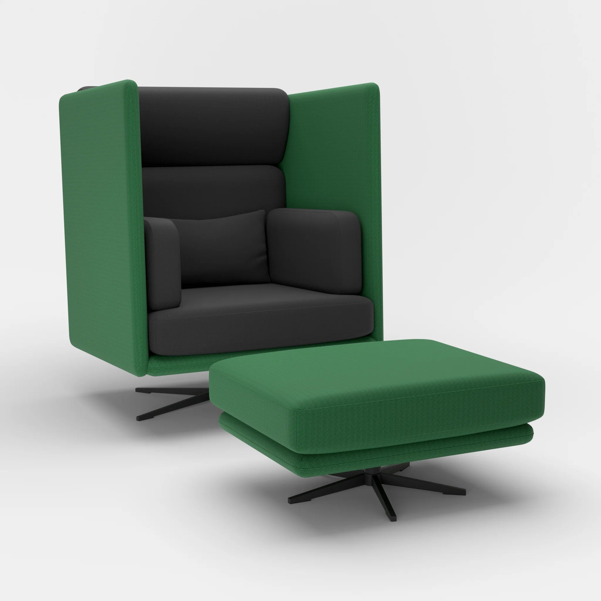 Loungesessel Egon Hohe Version mit Pouf radio7508-radio8033 in Dunkelgrün und Schwarz von der Seite