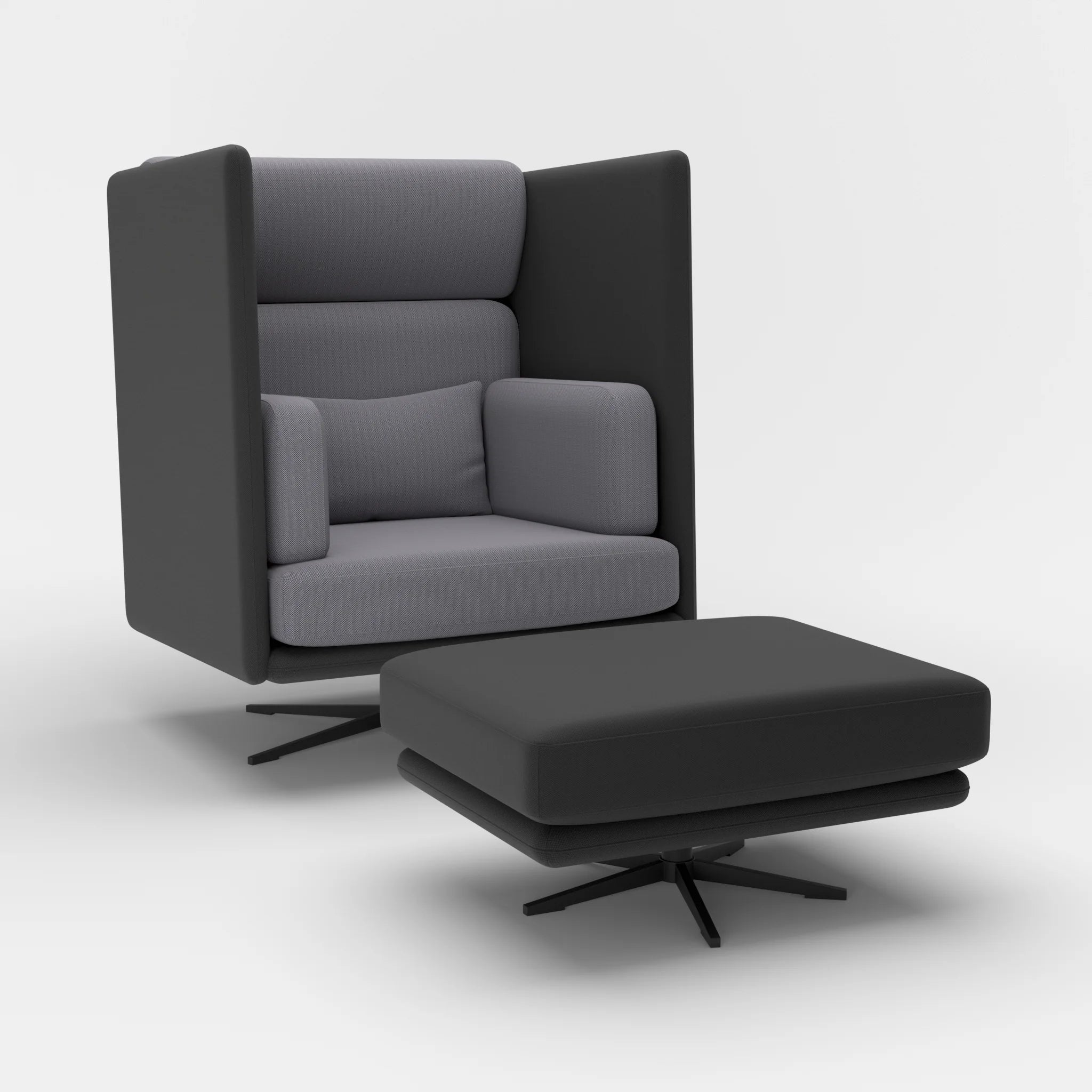 Loungesessel Egon Hohe Version mit Pouf radio8033-radio8532 in Schwarz und Dunkelgrau von der Seite