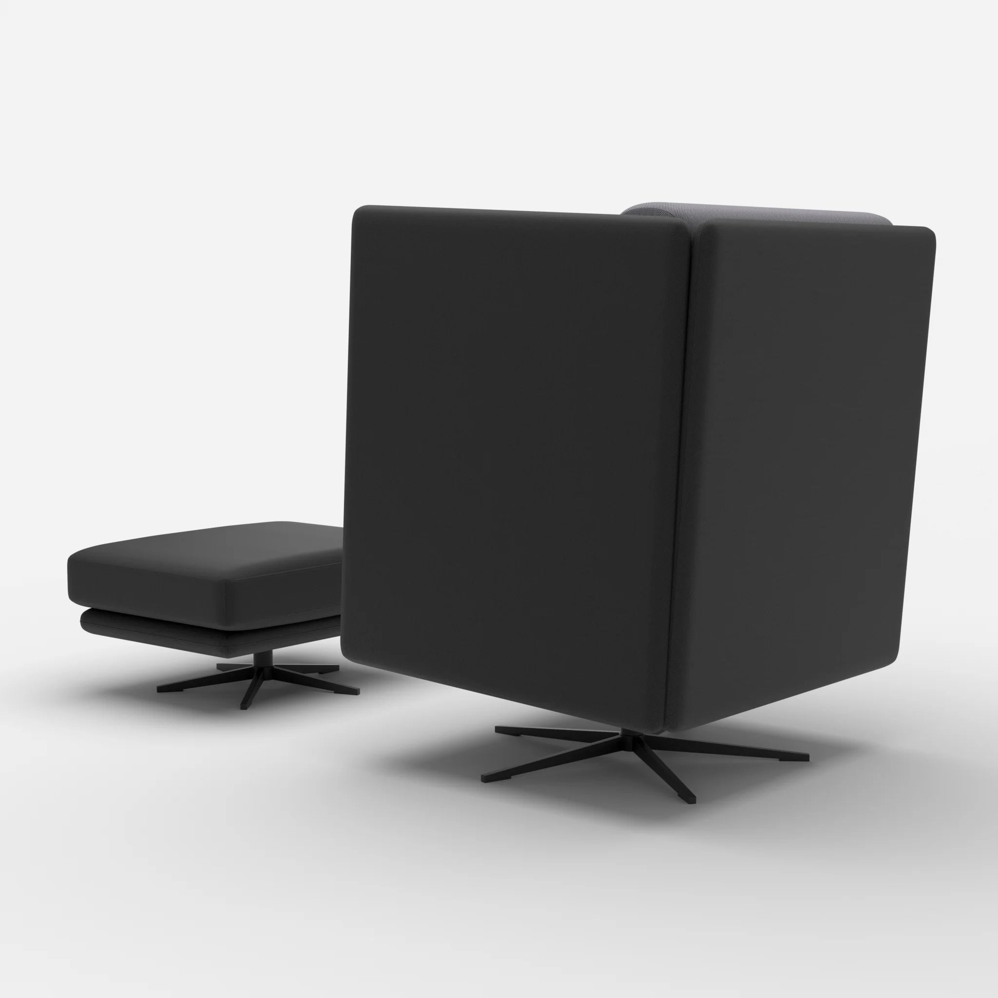 Loungesessel Egon Hohe Version mit Pouf radio8033-radio8532 in Schwarz und Dunkelgrau von hinten