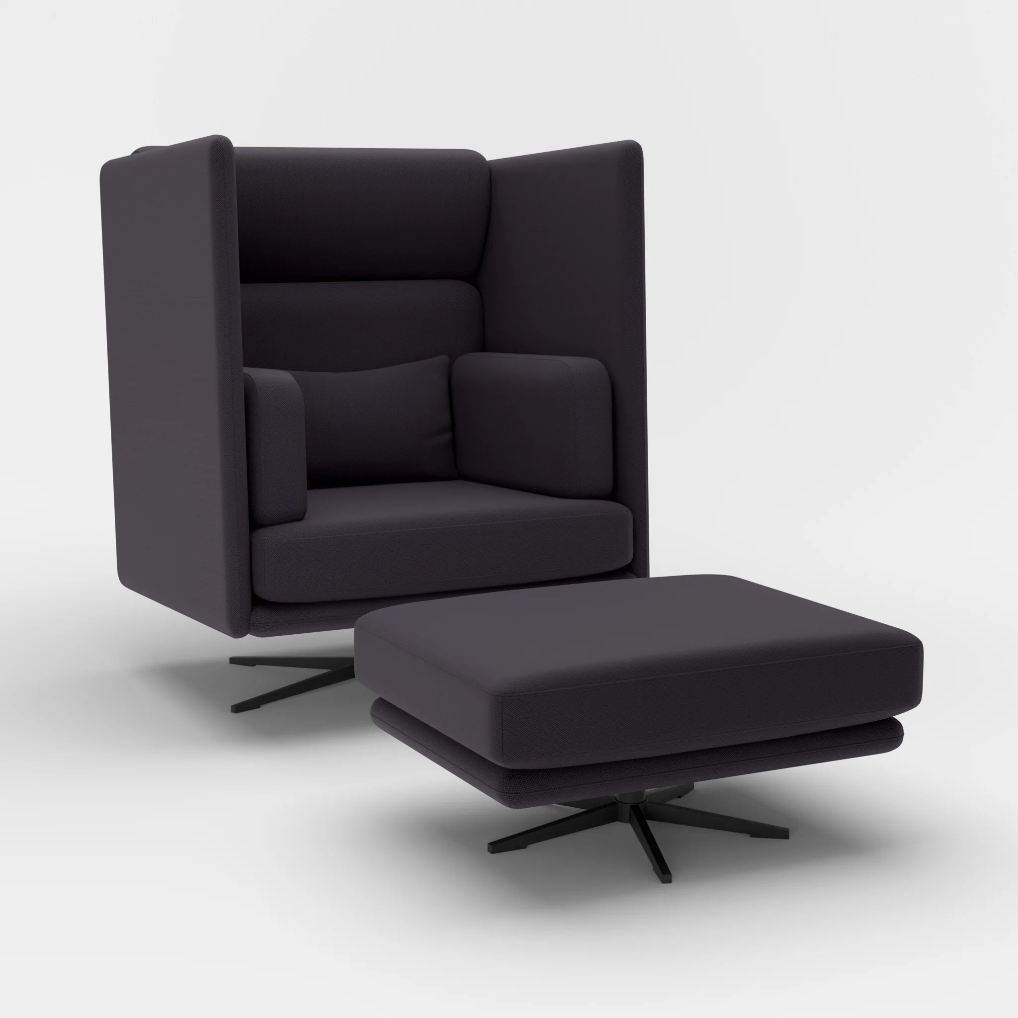 Loungesessel Egon Hohe Version mit Pouf radio8517-radio8517 in Anthrazit und Anthrazit von der Seite
