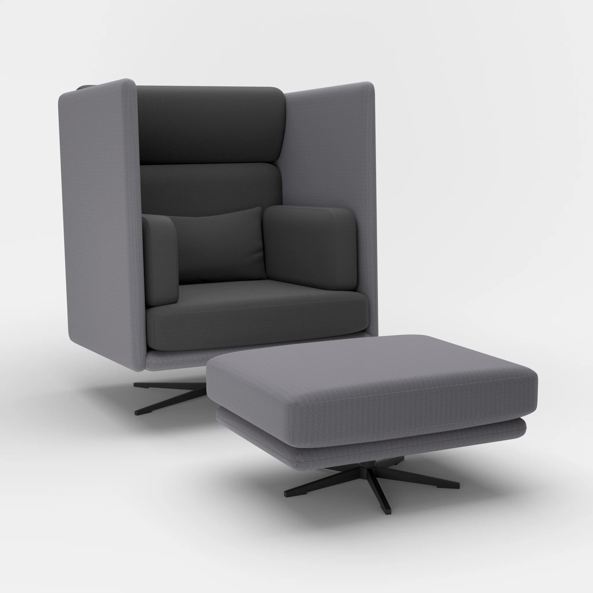 Loungesessel Egon Hohe Version mit Pouf radio8532-radio8017 in Dunkelgrau und Dunkelgrau von der Seite