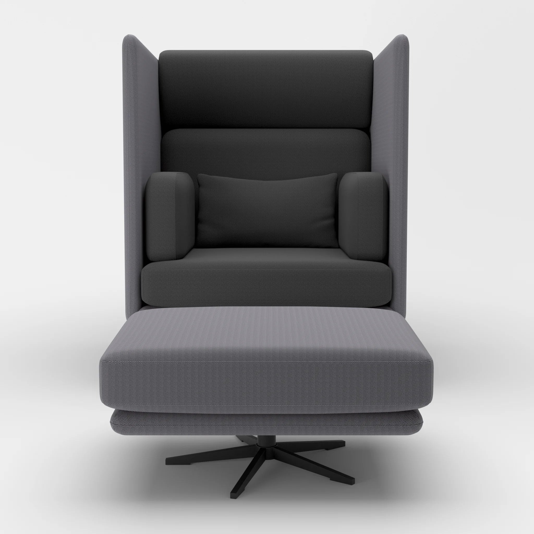 Loungesessel Egon Hohe Version mit Pouf radio8532-radio8017 in Dunkelgrau und Dunkelgrau von vorne