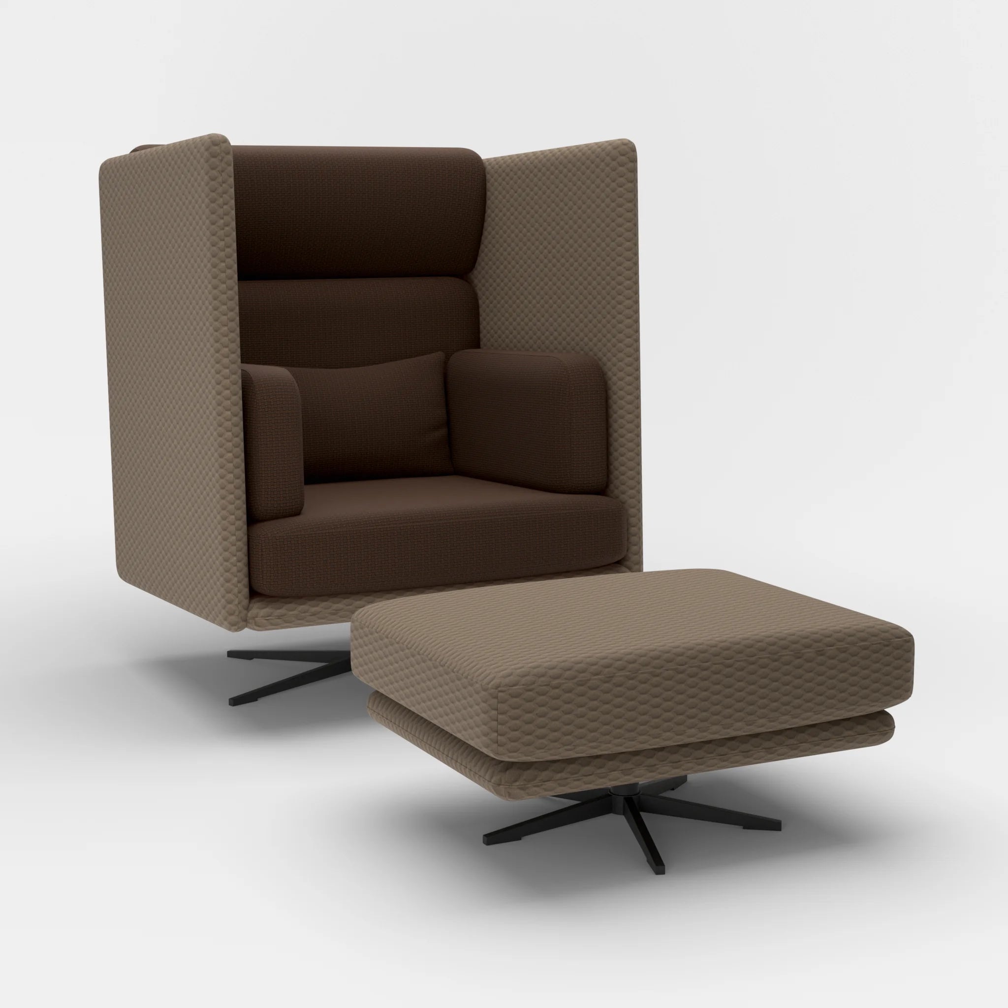 Loungesessel Egon Hohe Version mit Pouf spazio2019-nabucco2022 in Braun und Dunkelbraun von der Seite