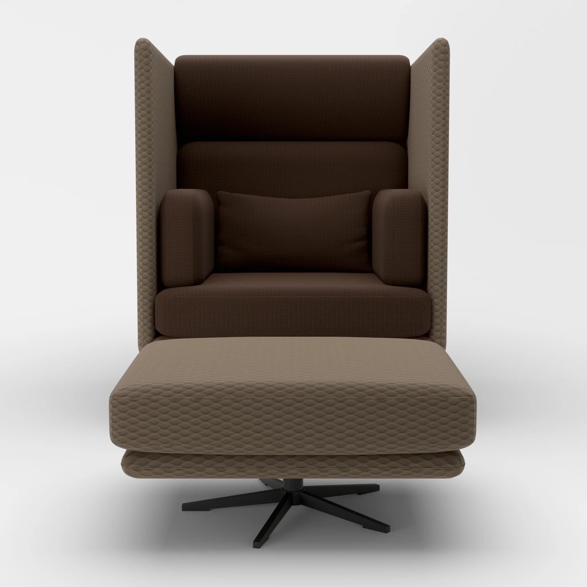 Loungesessel Egon Hohe Version mit Pouf spazio2019-nabucco2022 in Braun und Dunkelbraun von vorne