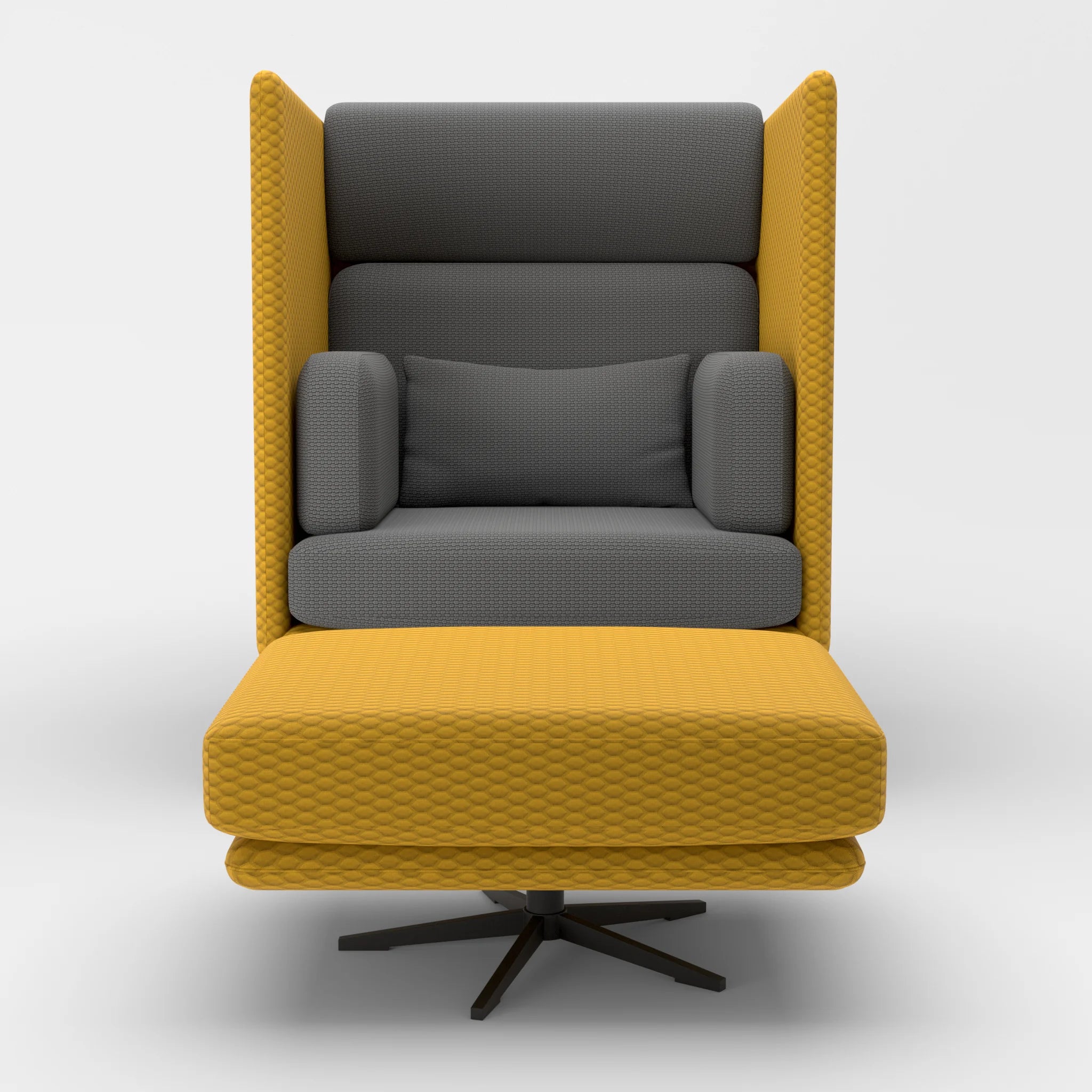 Loungesessel Egon Hohe Version mit Pouf spazio3030-nabucco8009 in Curry und Dunkelgrau von vorne