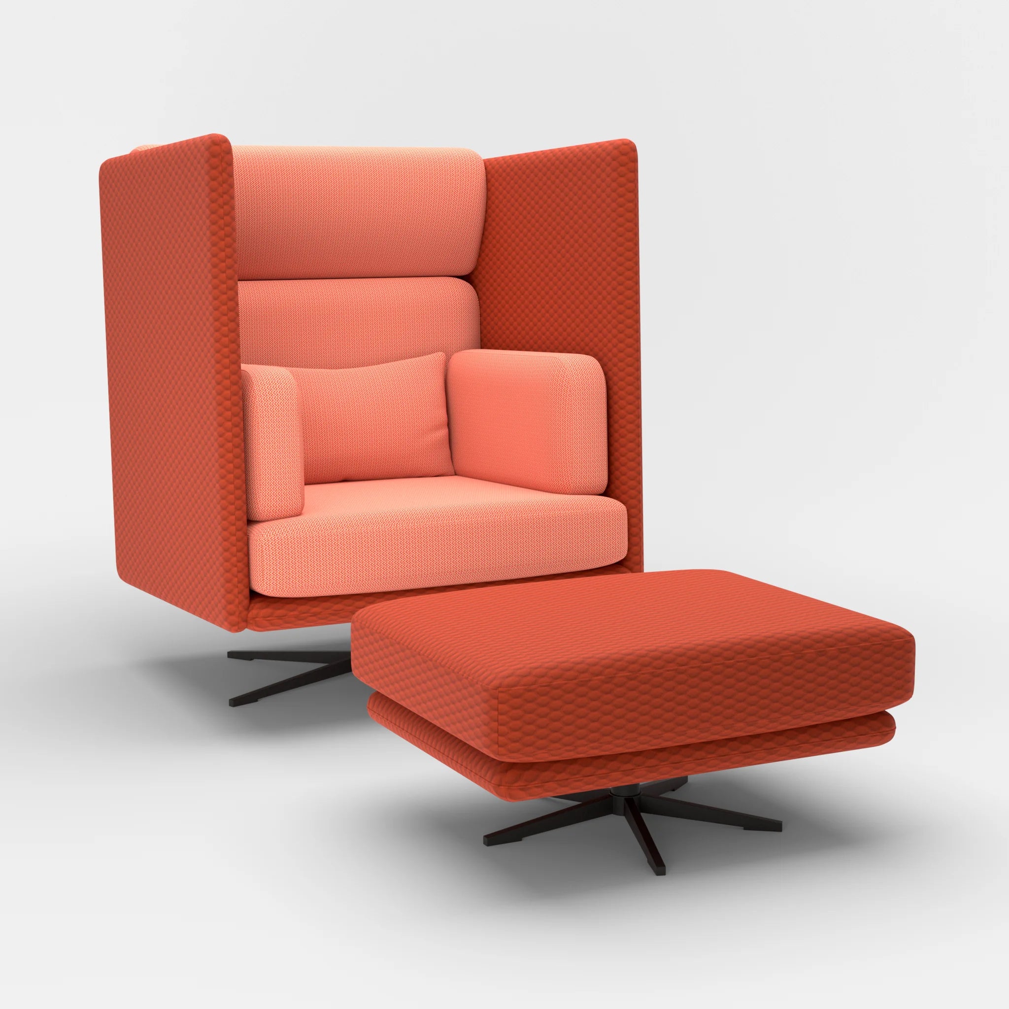 Loungesessel Egon Hohe Version mit Pouf spazio4066-credograpefruit in Orange und Coral von der Seite