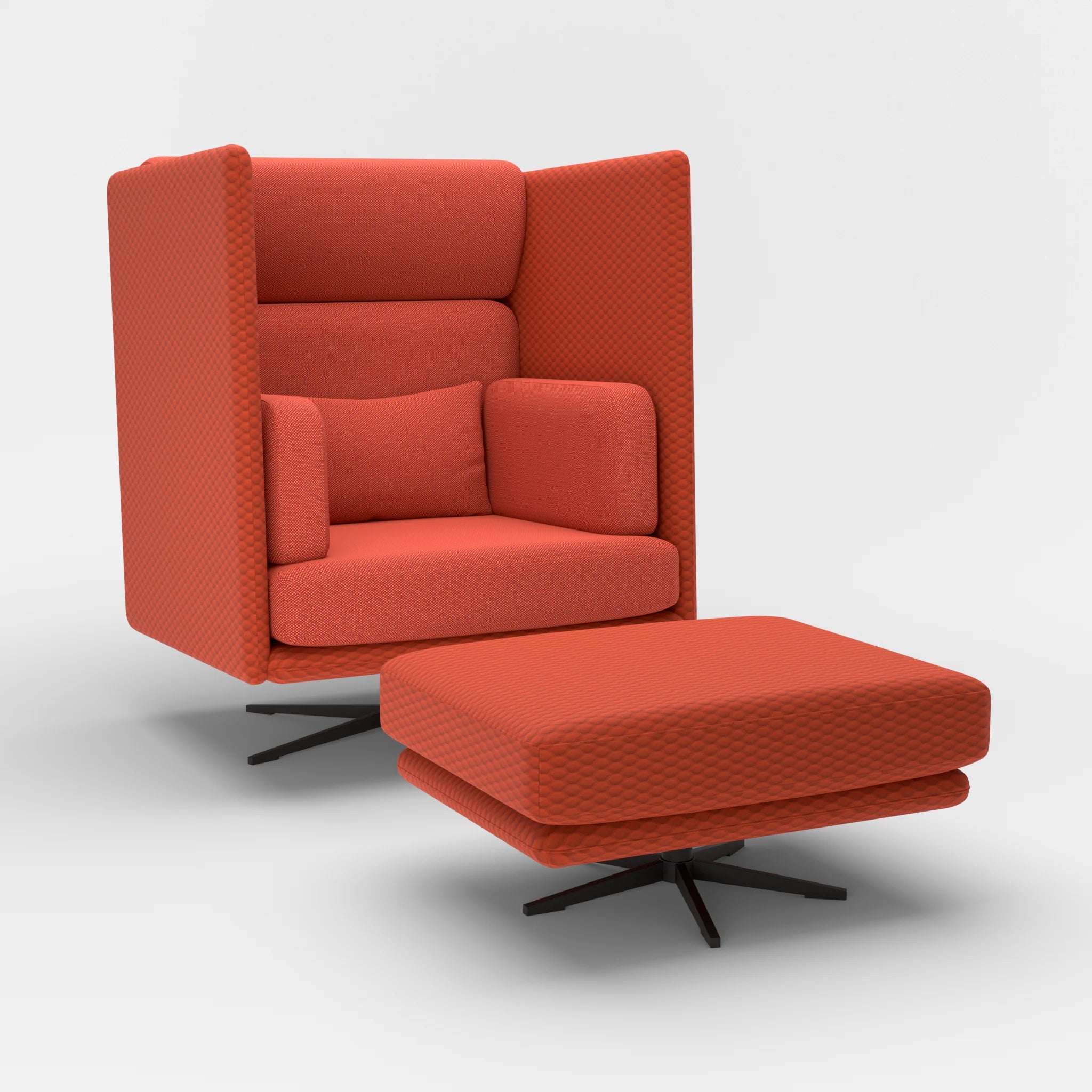 Loungesessel Egon Hohe Version mit Pouf spazio4066-credolampion in Orange und Rot von der Seite