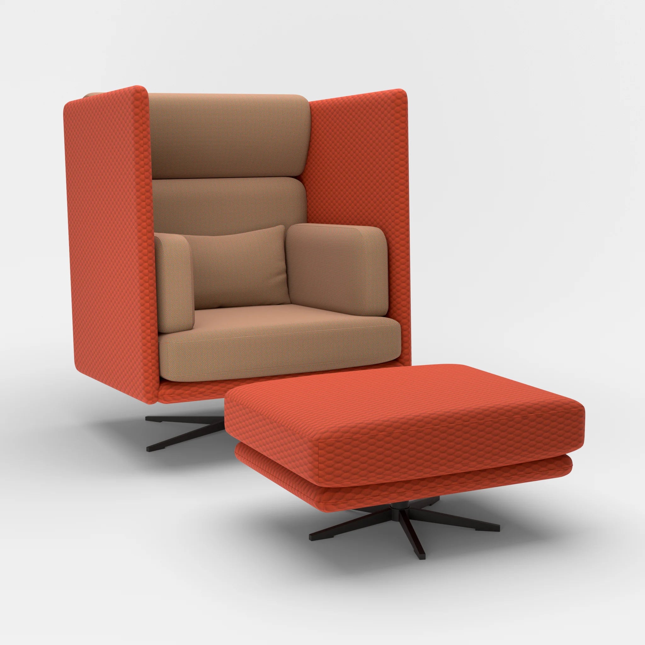Loungesessel Egon Hohe Version mit Pouf spazio4066-novummambo in Orange und Orange von der Seite